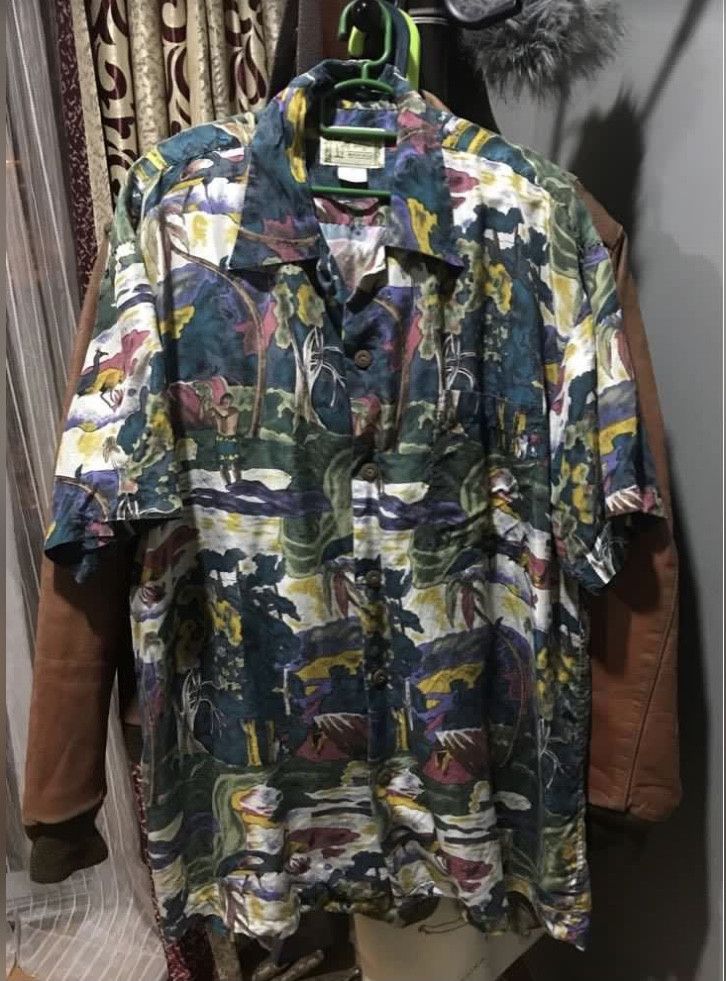 image of Aloha Wear x Hawaiian Shirt Vintage Island Bogo Hawaii Eugene Savage Hawaiian Shirt (Size Large)
