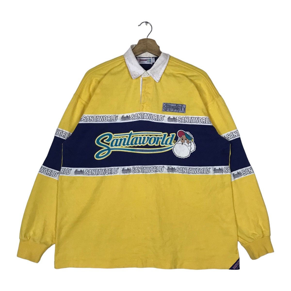 Vintage 80s Santa World Long Sleeve Rugby Shirt