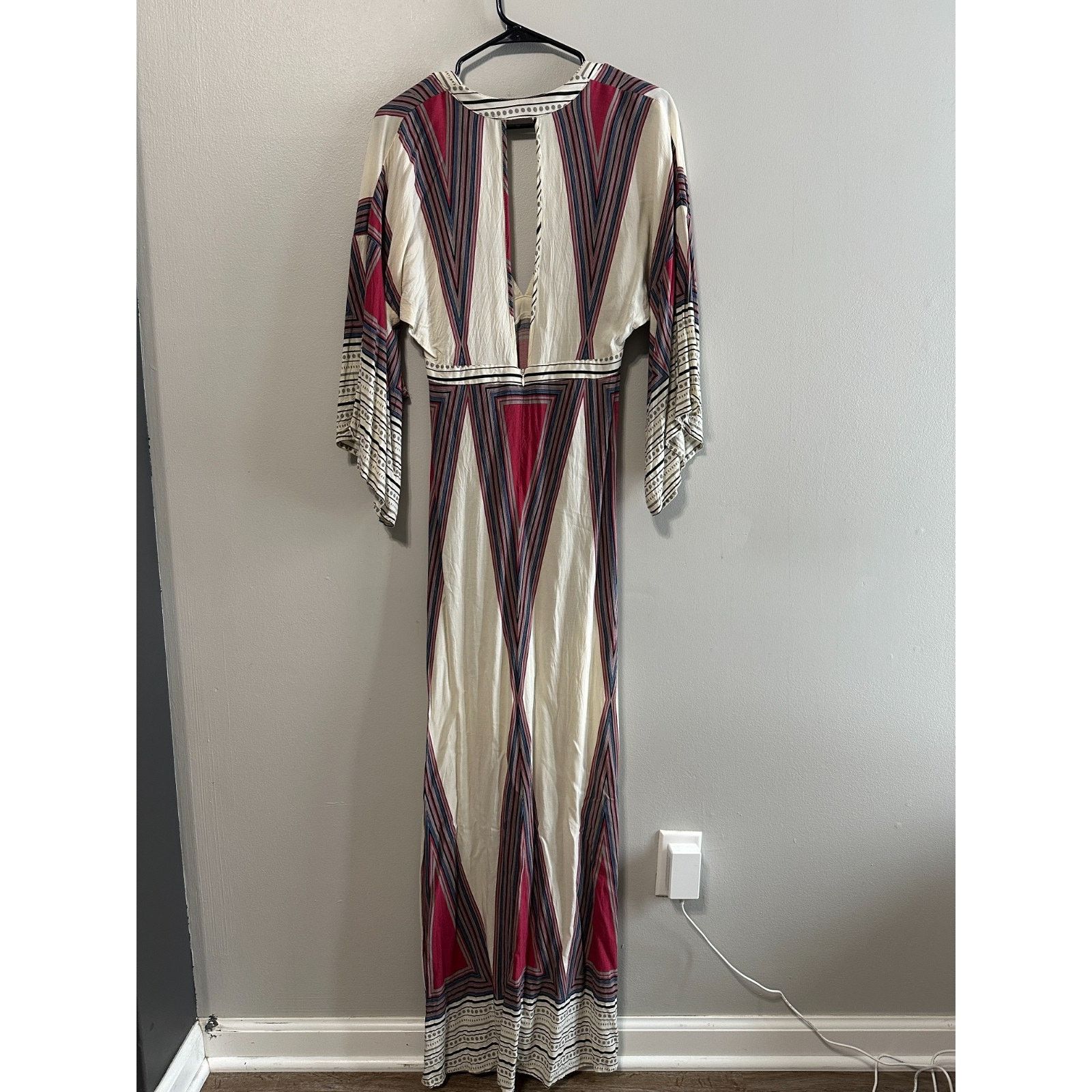 Lulus Lulus Montecito Maxi Dress Small V-Neck Kimono Red Boho Blue Size S / US 4 / IT 40 - 4 Thumbnail