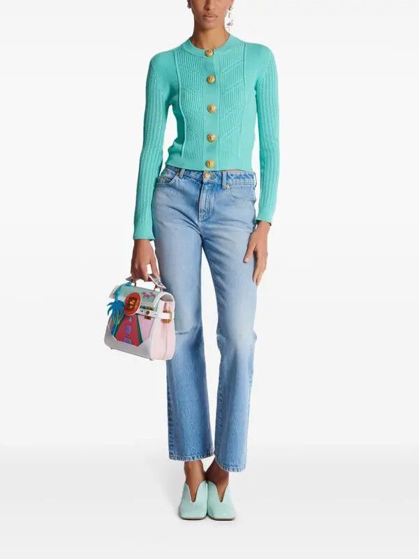 Balmain o1s1wg110725 Embossed Buttons Cardigan in Teal Blue Size XL / US 12-14 / IT 48-50 - 2 Thumbnail