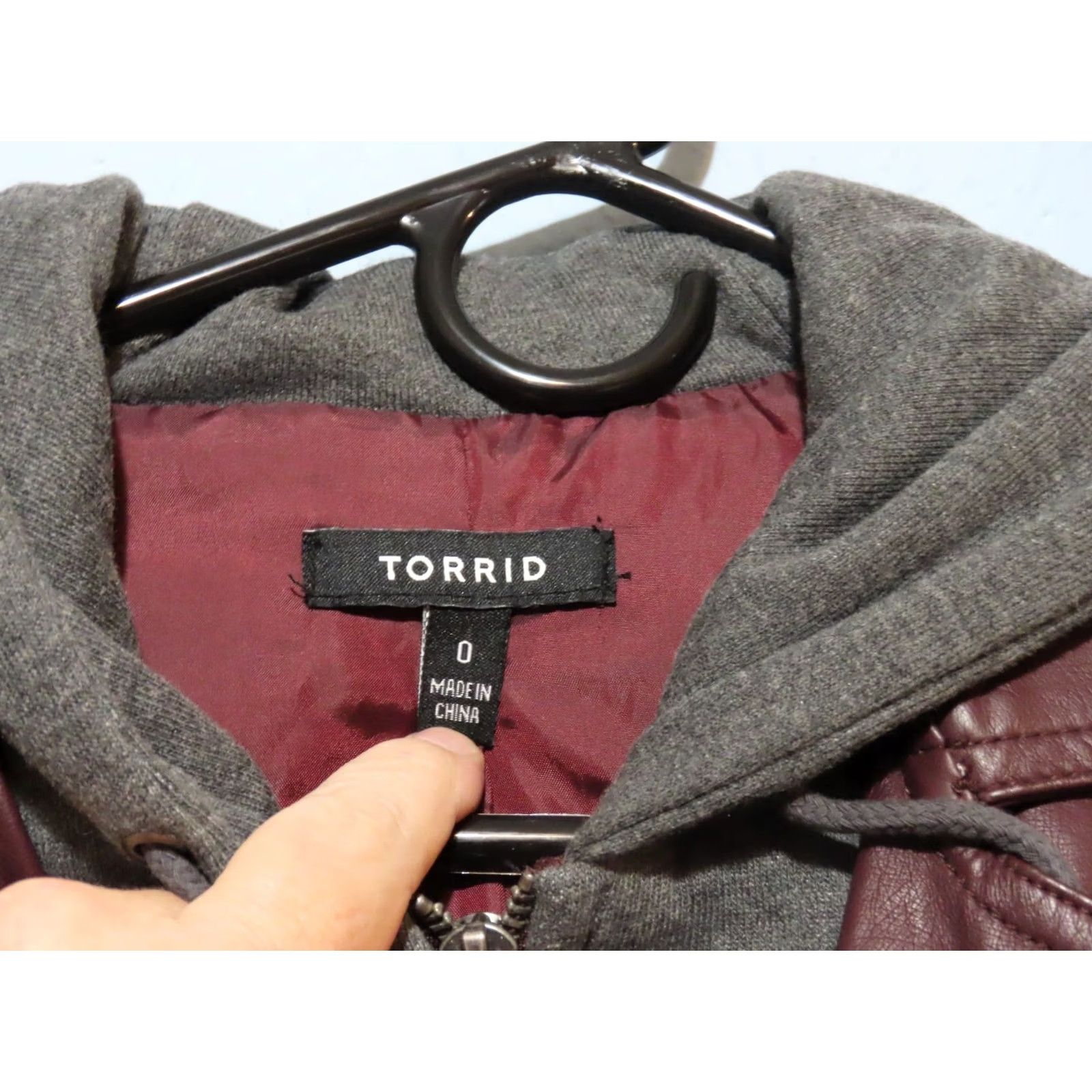 Torrid Torrid Women's Jacket Bomber Hooded Faux Leather Knit Zip Red Full Zip Regular Short Long Sleeve Winter 0 Plus Size XS / US 0-2 / IT 36-38 - 5 Thumbnail