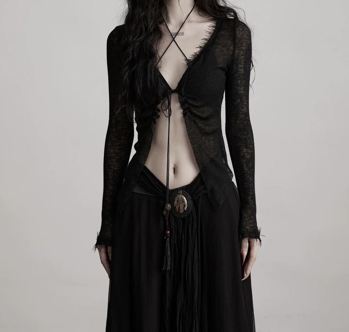 Other Sheer Black Tie Cardigan Size L / US 10 / IT 46 - 1 Thumbnail