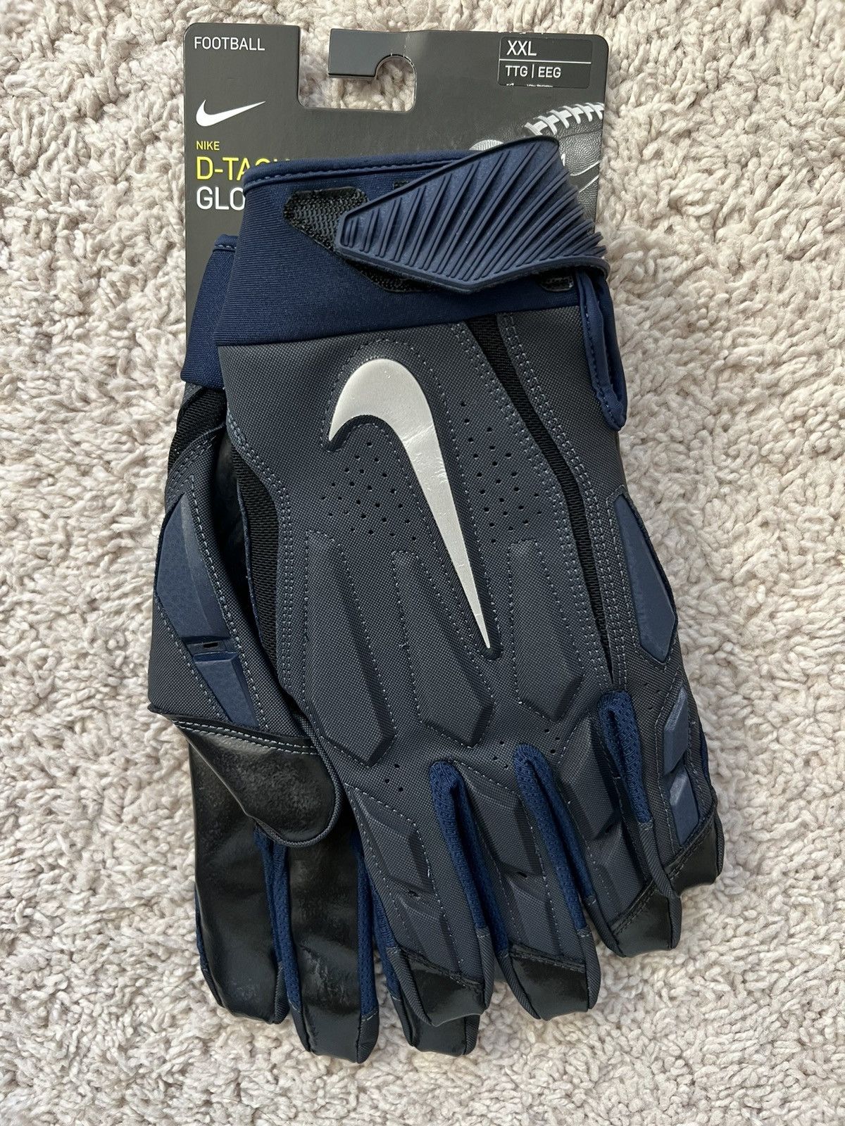 Nike Nike D-Tack 6.0 Men Navy Blue Black Lineman Football Gloves Size 34 - 1 Thumbnail