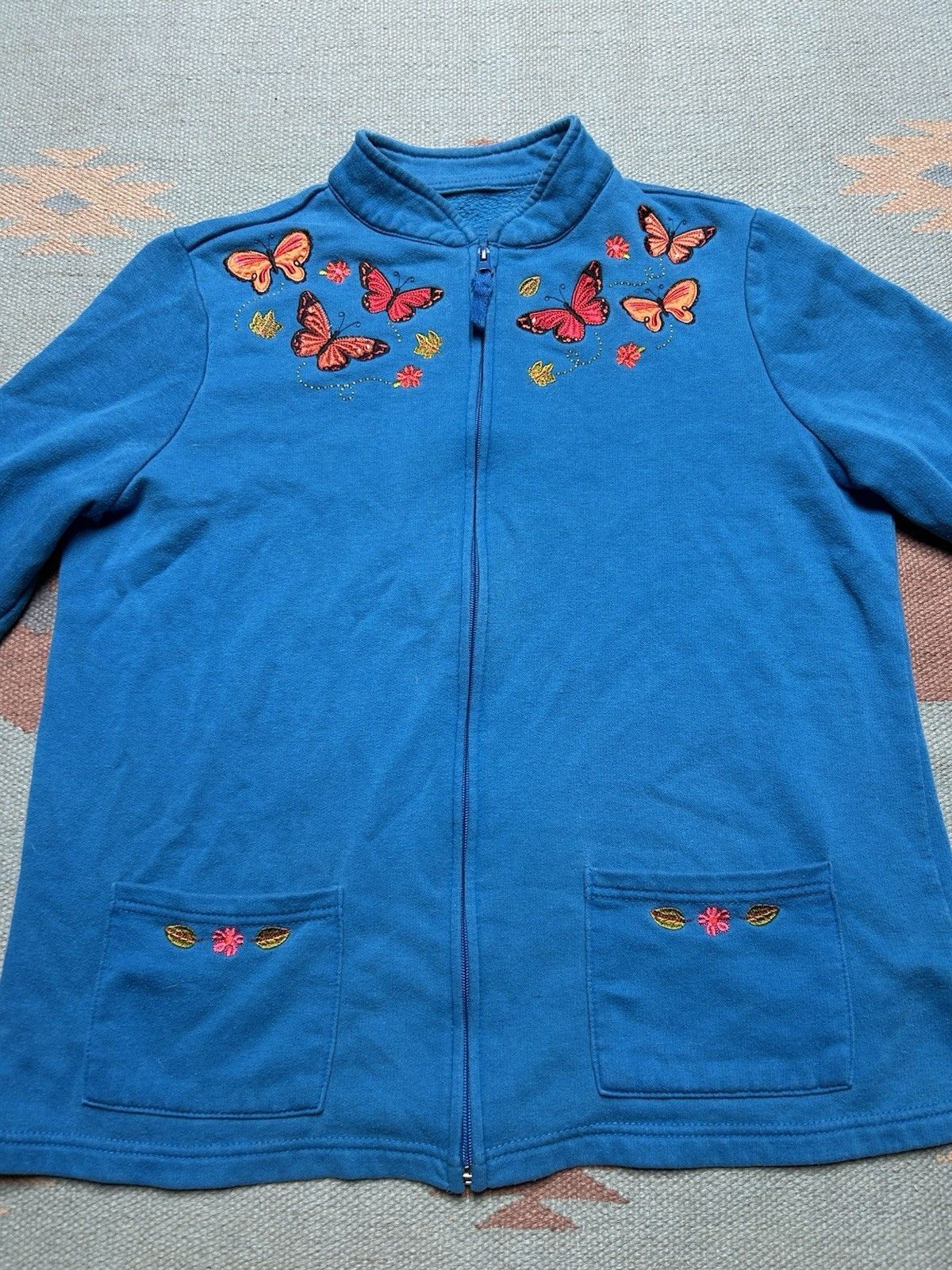 Vintage vtg sweatshirt cardigan butterflies cute animal flower zip L Size L / US 10 / IT 46 - 2 Thumbnail