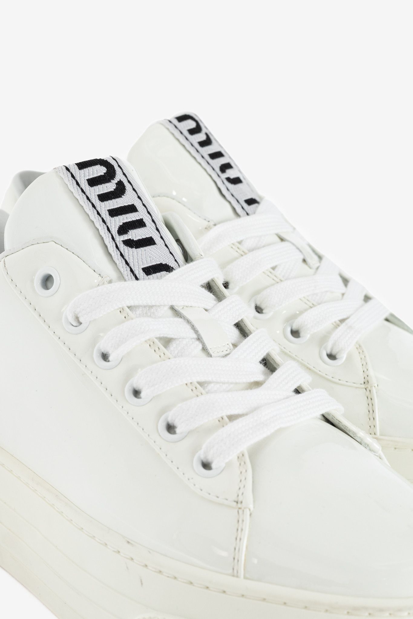Miu Miu Miu Miu White Patent Crystal-Platform Lace-Up Sneakers Size US 5.5 / IT 35.5 - 7 Thumbnail