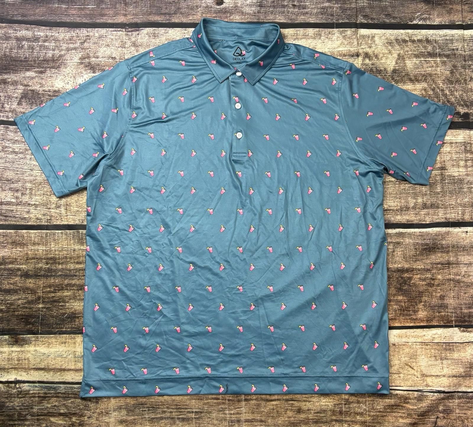Other Deolax Polo Shirt Mens 2XL Pink Lemonade Print Golf Stretch Size US XXL / EU 58 / 5 - 1 Thumbnail
