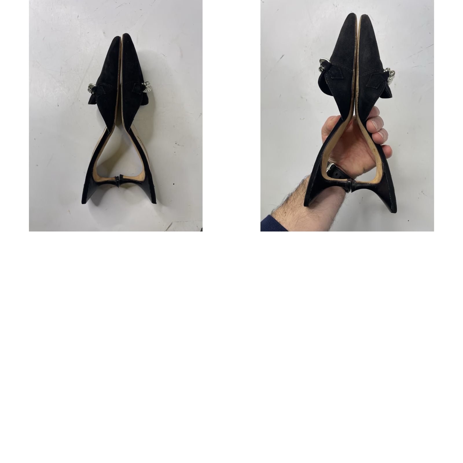 Manolo Blahnik Manolo Blahnik Kitten Heel Woman Suede Black Pointed Toe Silver Chain 38 / US8 Moderate wear Size US 7 / IT 37 - 9 Thumbnail