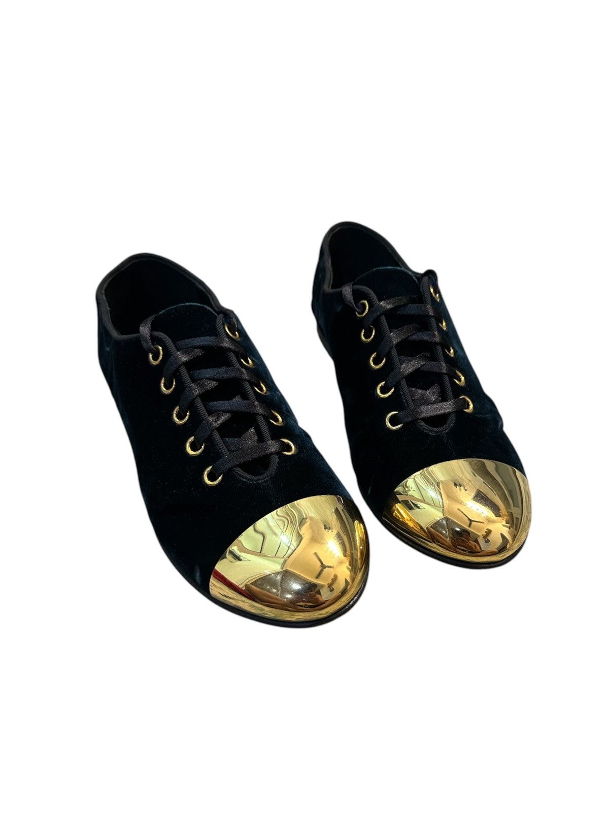 Giuseppe Zanotti Giuseppe Zanotti Black Velvet Metal Cap Toe Oxfords Size 37 Size US 7 / IT 37 - 1 Thumbnail