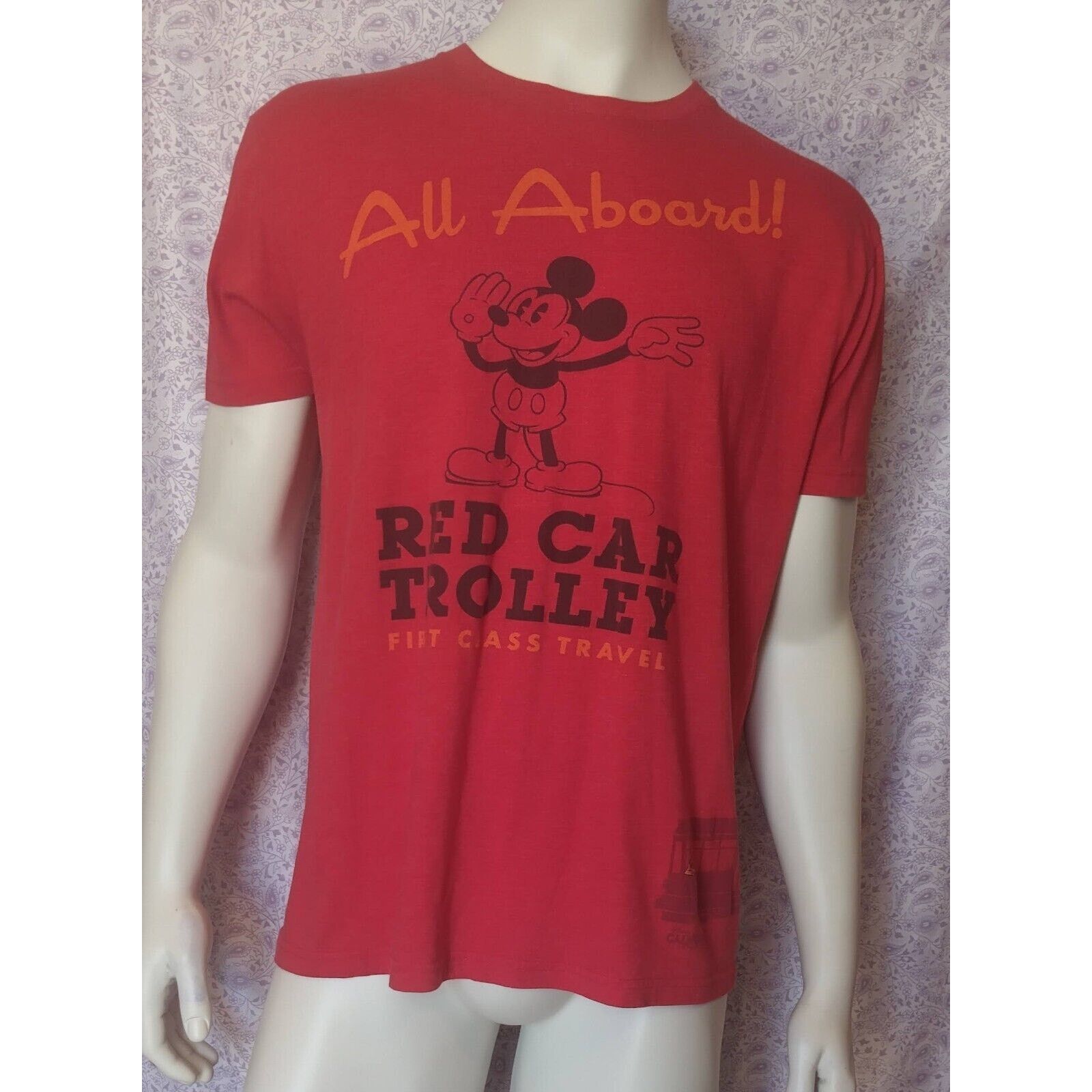 Disney Mickey Mouse "All Aboard" Red Car Trolley T-shirt Mens Large Size US L / EU 52-54 / 3 - 1 Thumbnail