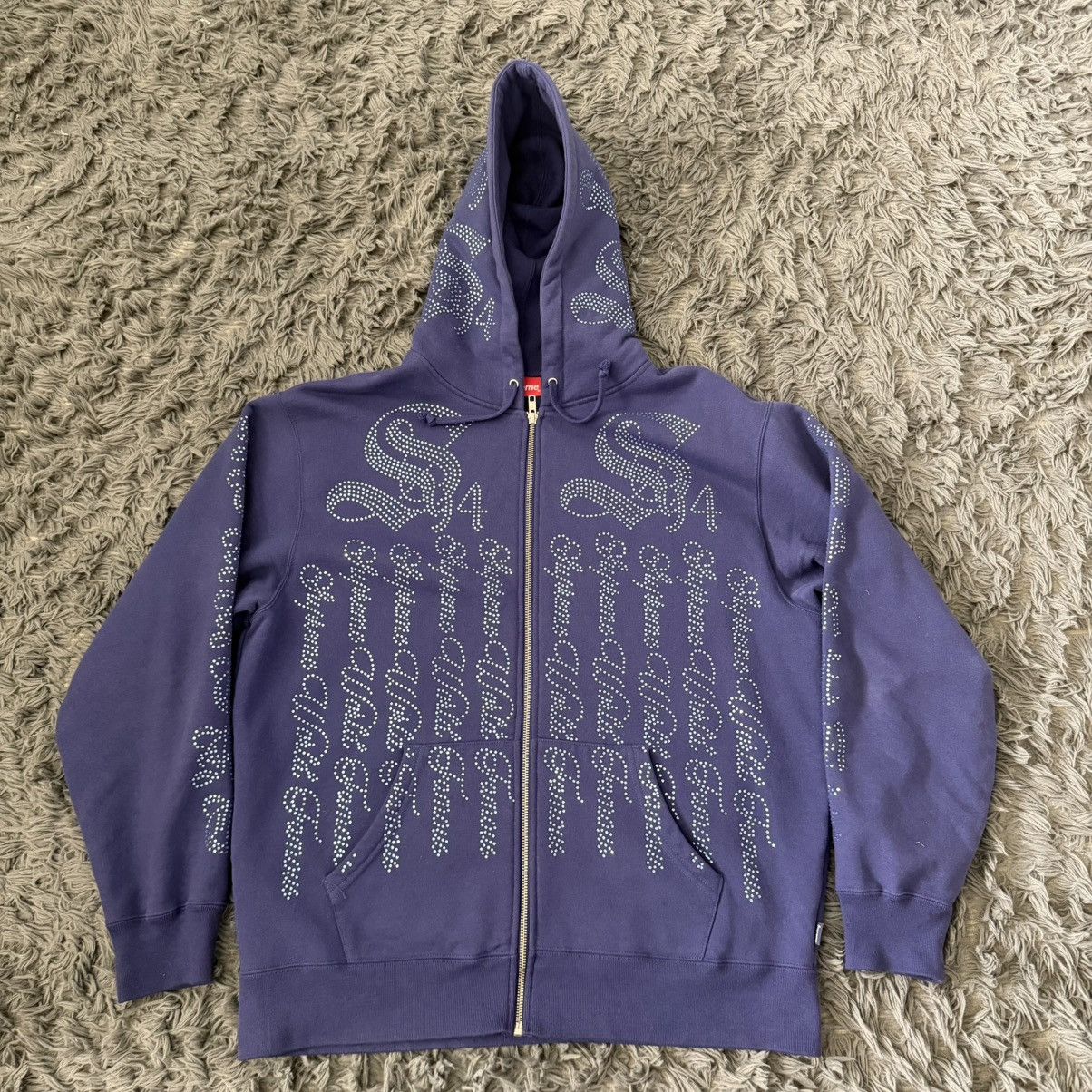 Supreme Supreme ss22 washed navy rhinestone zip up Size US M / EU 48-50 / 2 - 1 Thumbnail