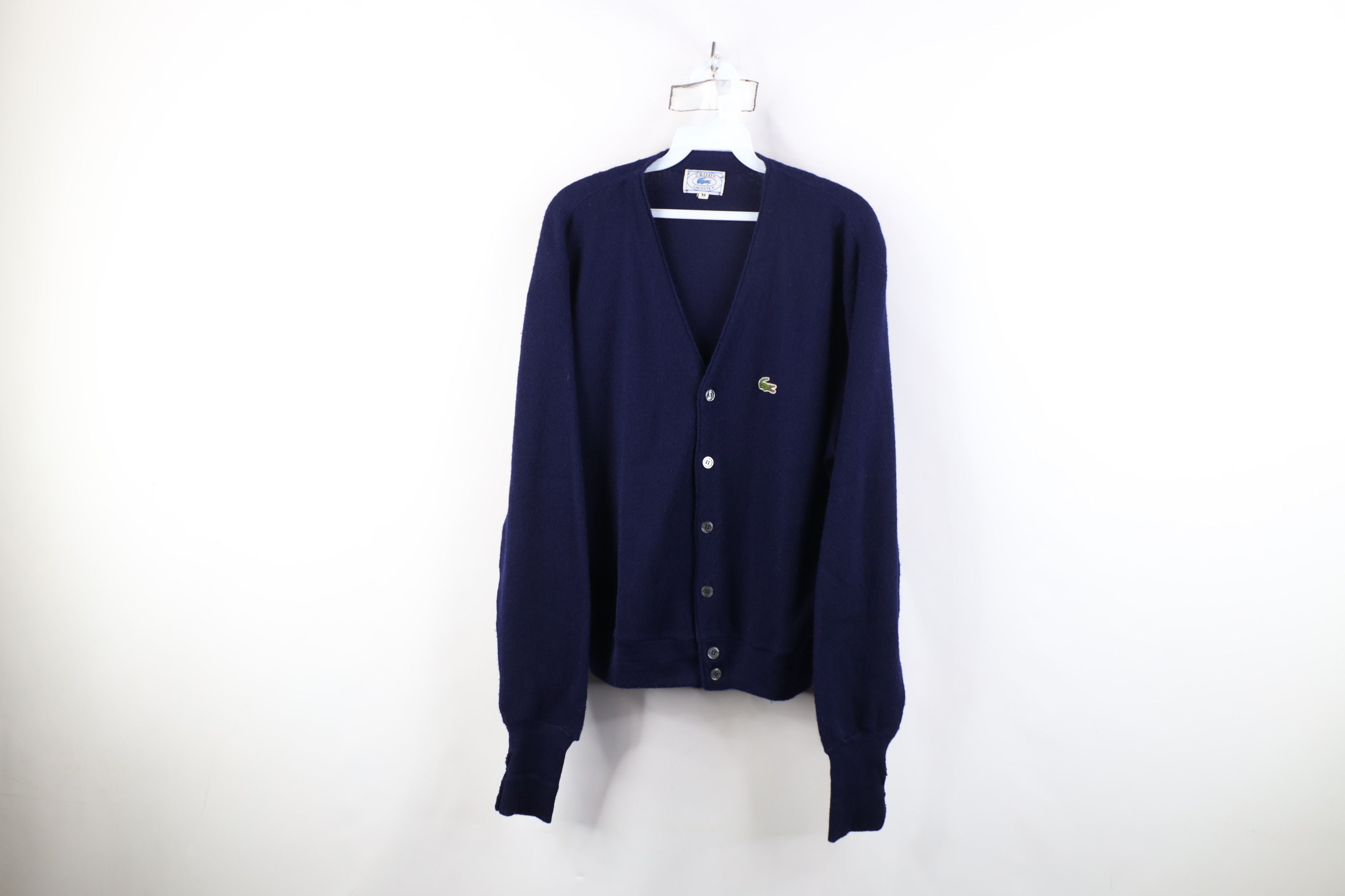 Lacoste Vintage 80s Izod Lacoste Knit Cardigan Sweater Navy Blue USA Size US M / EU 48-50 / 2 - 1 Thumbnail