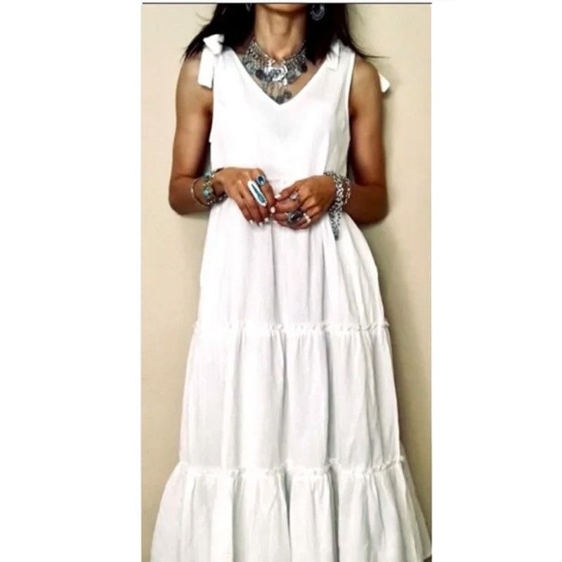Anthropologie Anthropologie Dress M White Tiered Summer Cottage Romance Size M / US 6-8 / IT 42-44 - 2 Thumbnail