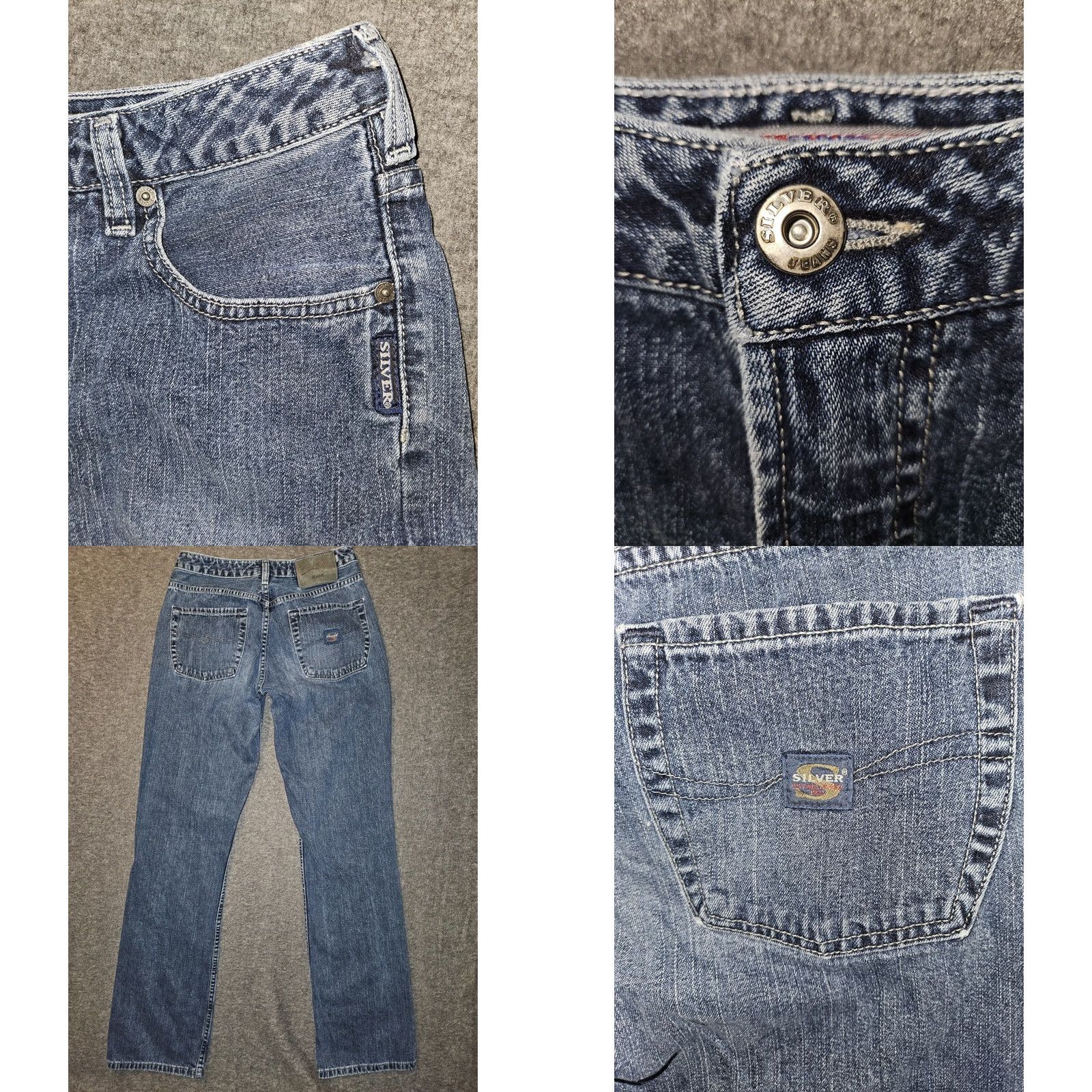 Silver Jeans Co. VINTAGE Silver Jeans Jeans Women's 29 Regular Mid Blue 90s Preppy Distressed Easy Care Inseam 32.5 Conference: Logo Button Womens Size 29" - 8 Thumbnail