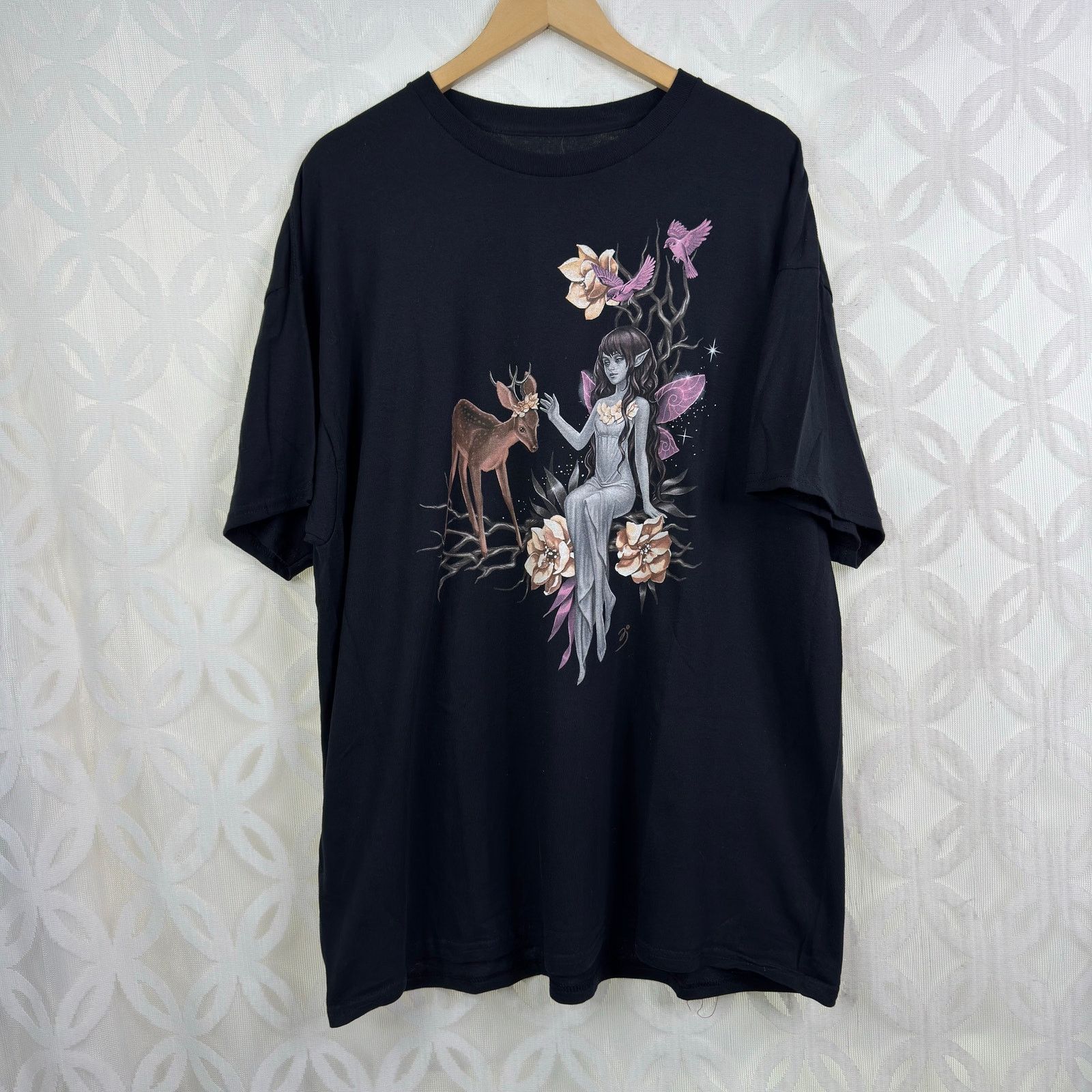 Hot Topic Hot Topic Fairies by Trick 4Tricks Deer Black Tee NWT Size XXL / US 16-18 / IT 52-54 - 8 Thumbnail