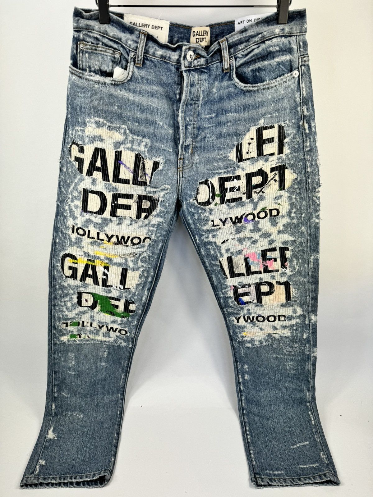 image of Gallery Dept Logo Print Distressed Jeans in Blue, Men's (Size 32)