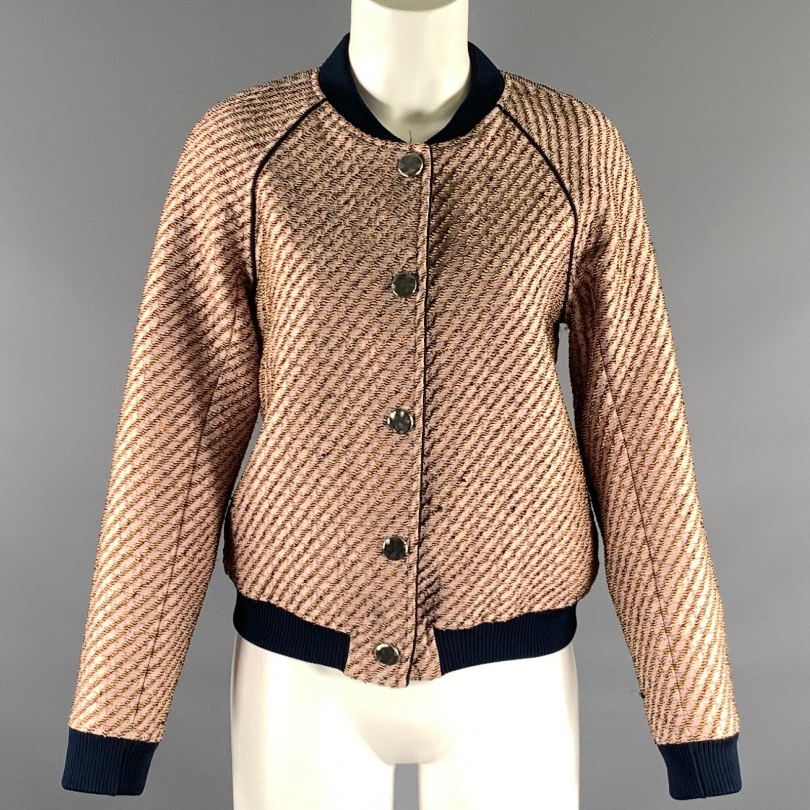 3.1 Phillip Lim PHILLIP LIM Size 40 Pink Navy Polyester Blend Bomber Jacket Size S / US 4 / IT 40 - 1 Thumbnail