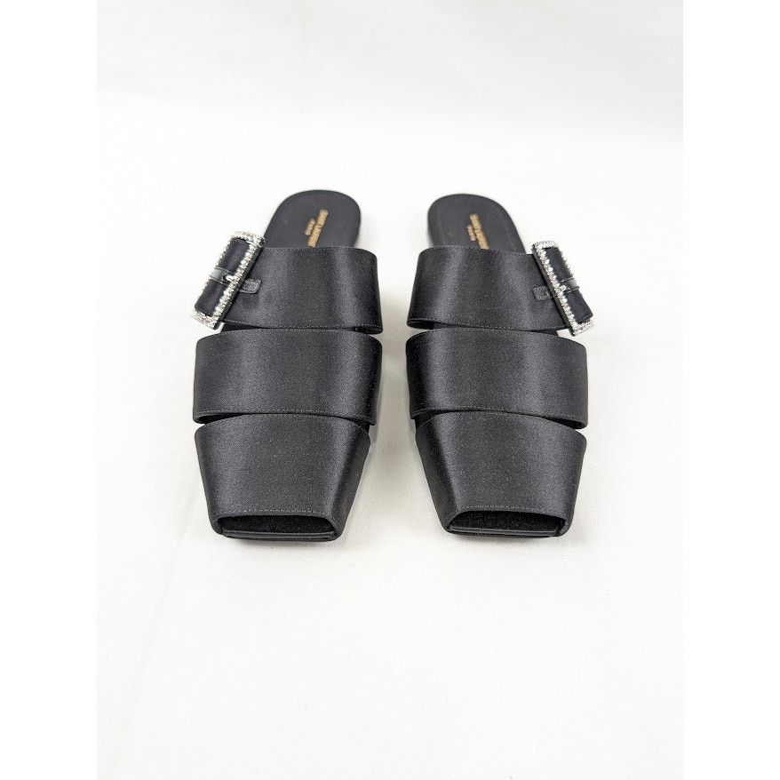 Saint Laurent Paris o1rshd1 Jacques Slide Strass Crepe Satin Sandal in Nero Size US 9 / EU 42 - 14 Thumbnail