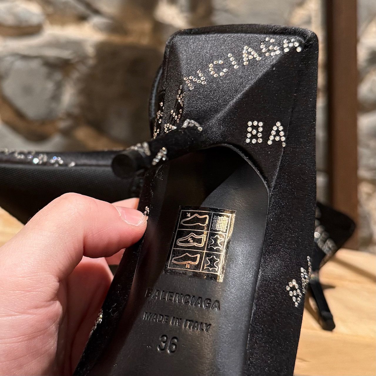 Balenciaga Balenciaga Satin Crystal Logo Slingback Square Knife Pumps Size US 6 / IT 36 - 8 Thumbnail