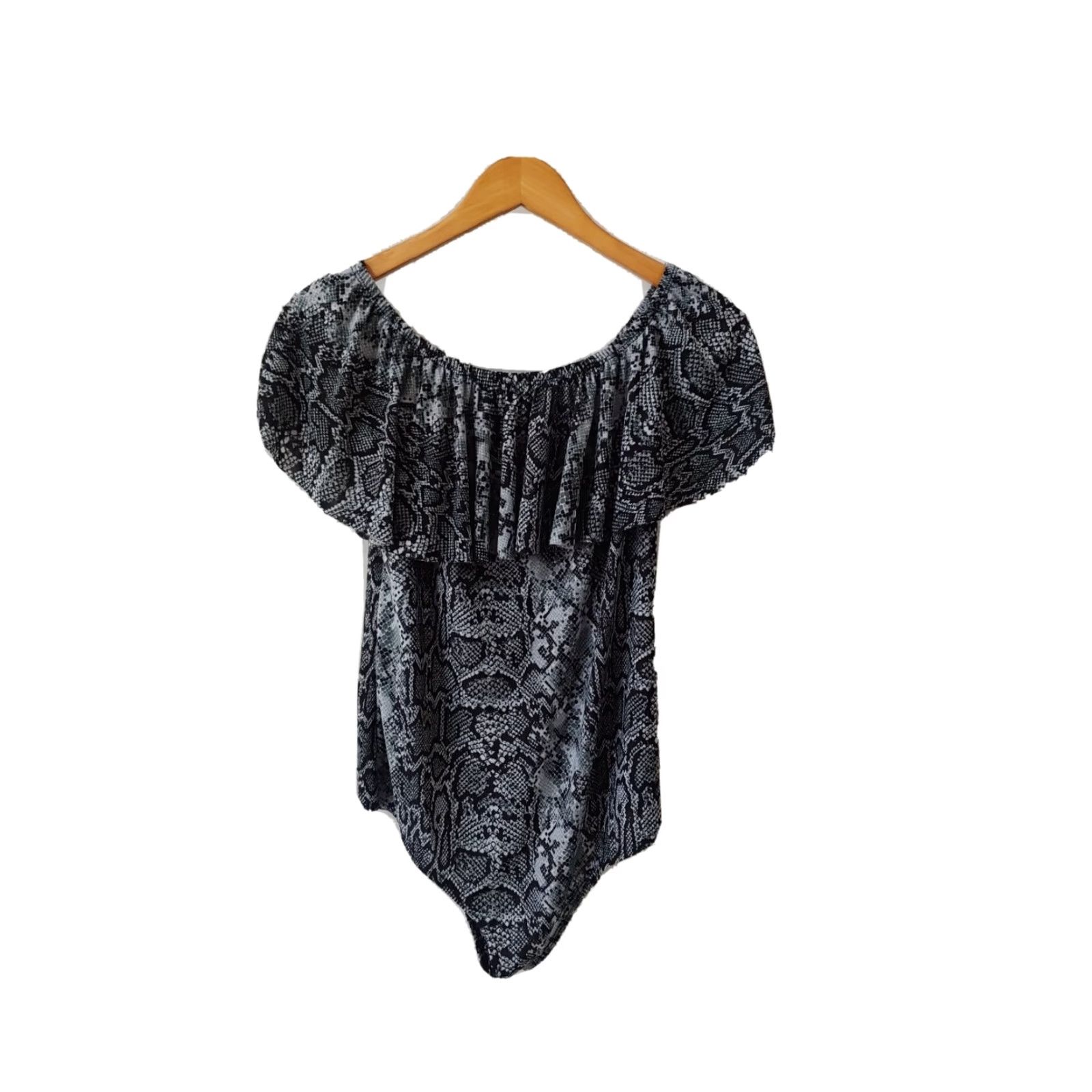Vintage VINTAGE Objex Bodysuit Womens XL Animal Print Ruffle Black Gray Cold Shoulder Sleeveless Size XL / US 12-14 / IT 48-50 - 2 Thumbnail