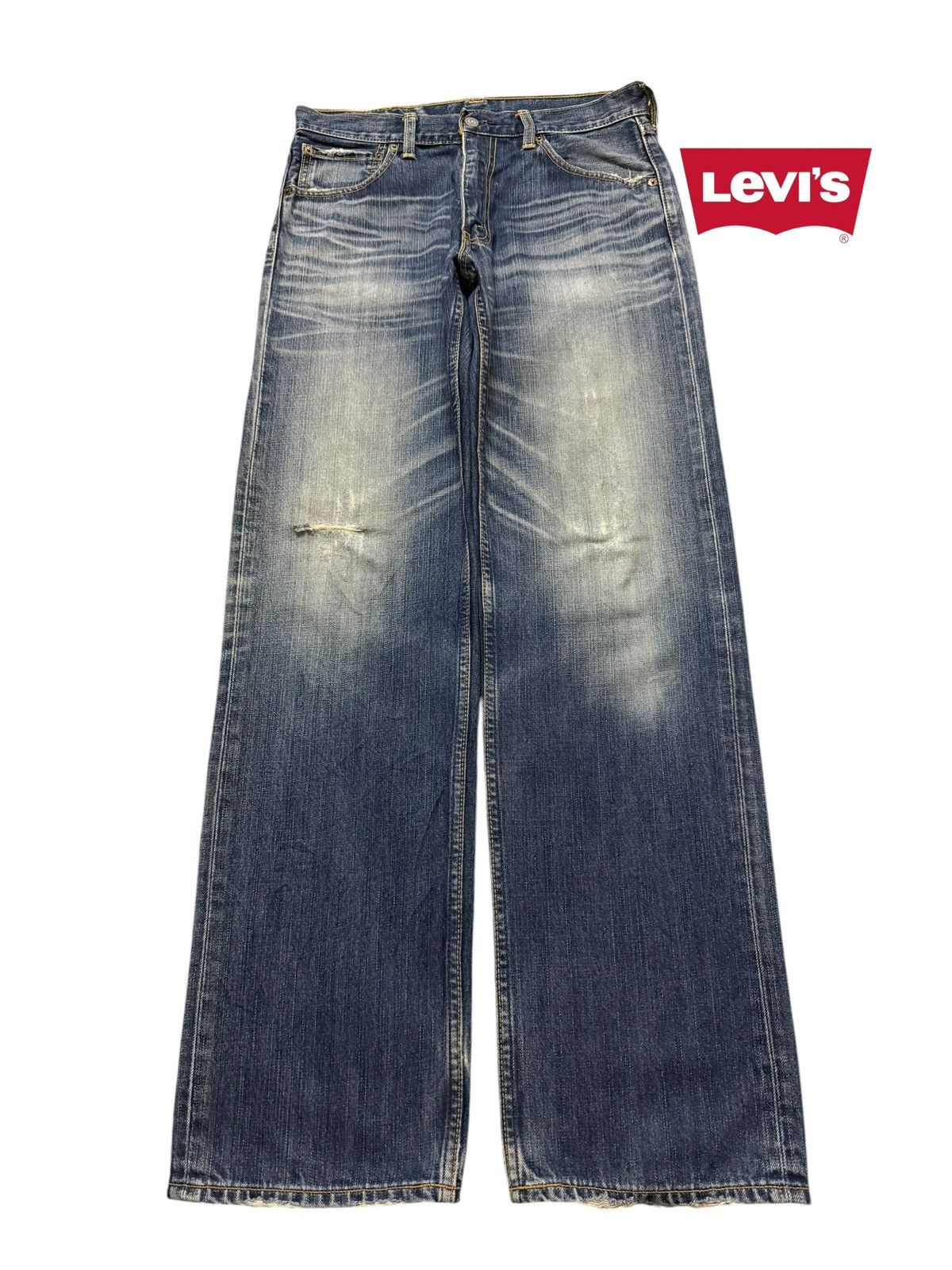 Levi's Vintage Y2K Levis 703 Faded Whiskers Distressed Wide Leg Size US 31 - 1 Thumbnail
