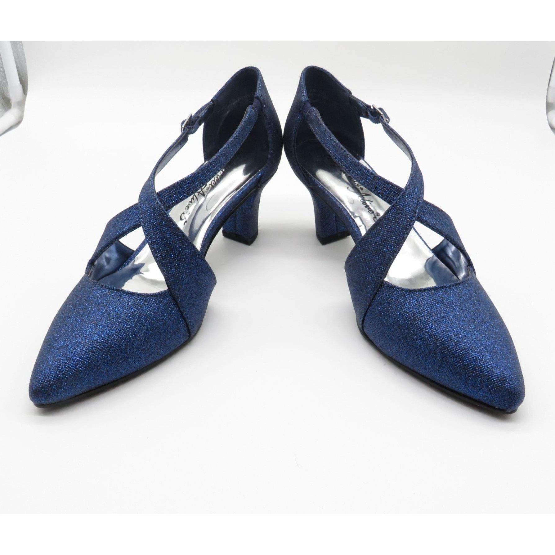 Other Easy Street Alive @ 5 Navy Glitter Strappy Heels Pointed Toe Size US 7.5 / IT 37.5 - 2 Thumbnail