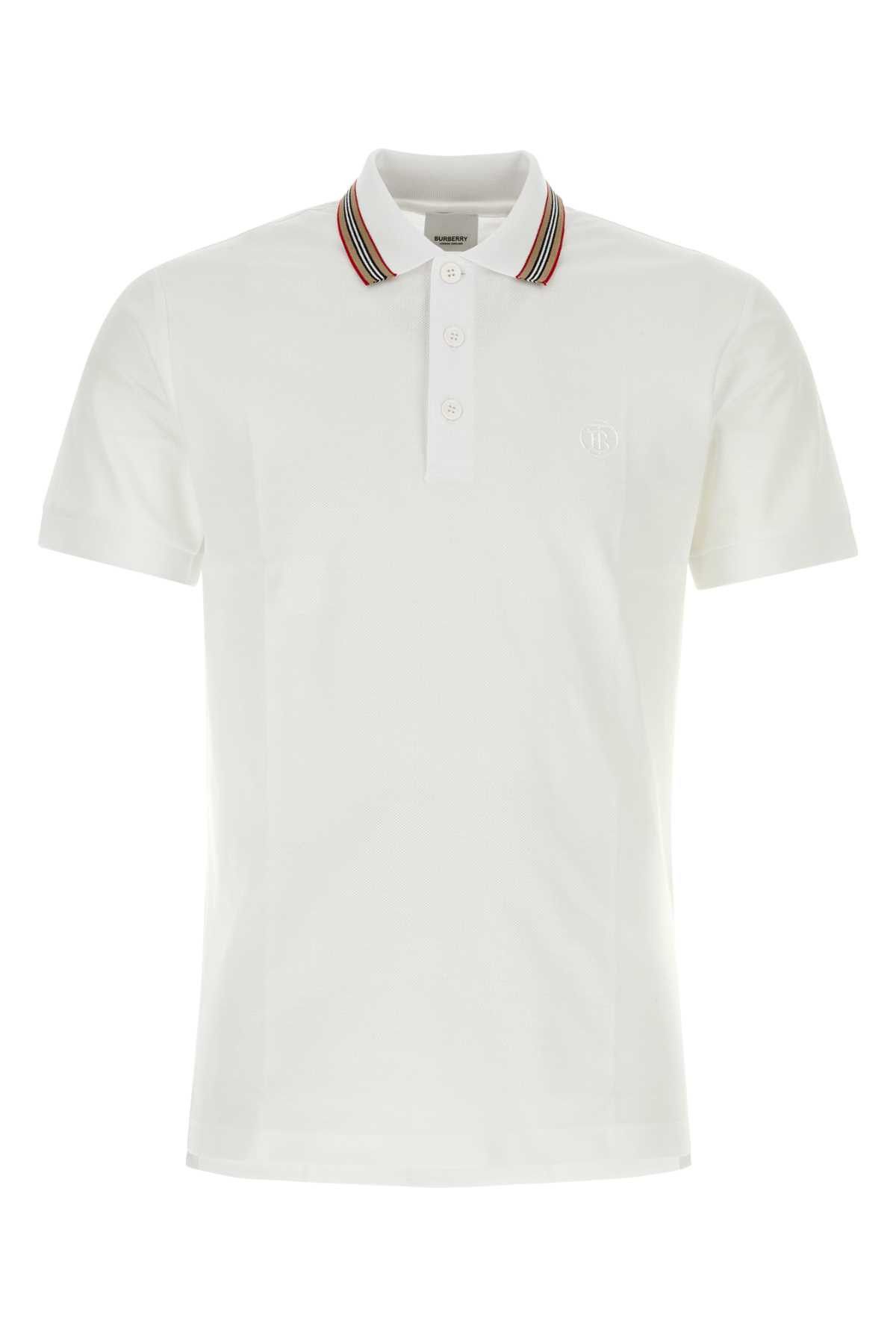 image of Burberry White Piquet Polo Shirt, Men's (Size Small)