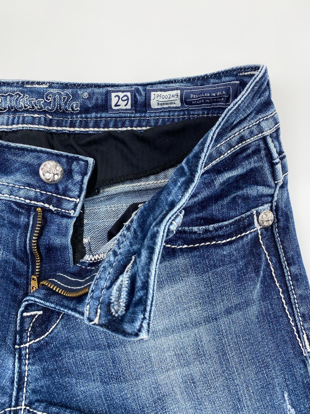 Miss Me Y2K Vintage Miss Me Distressed Studded Bermuda Denim Shorts Size 29" - 3 Thumbnail