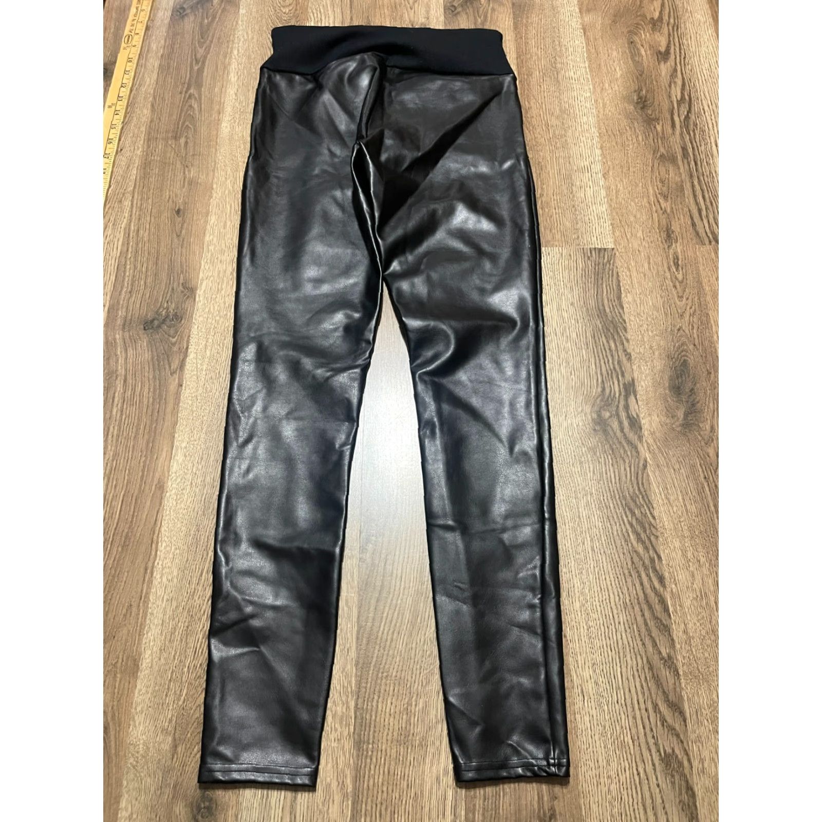 Vintage Assets Pants Women's Size Medium Black Leggings Pull On Leather Shirt? Size 32" / US 10 / IT 46 - 2 Thumbnail