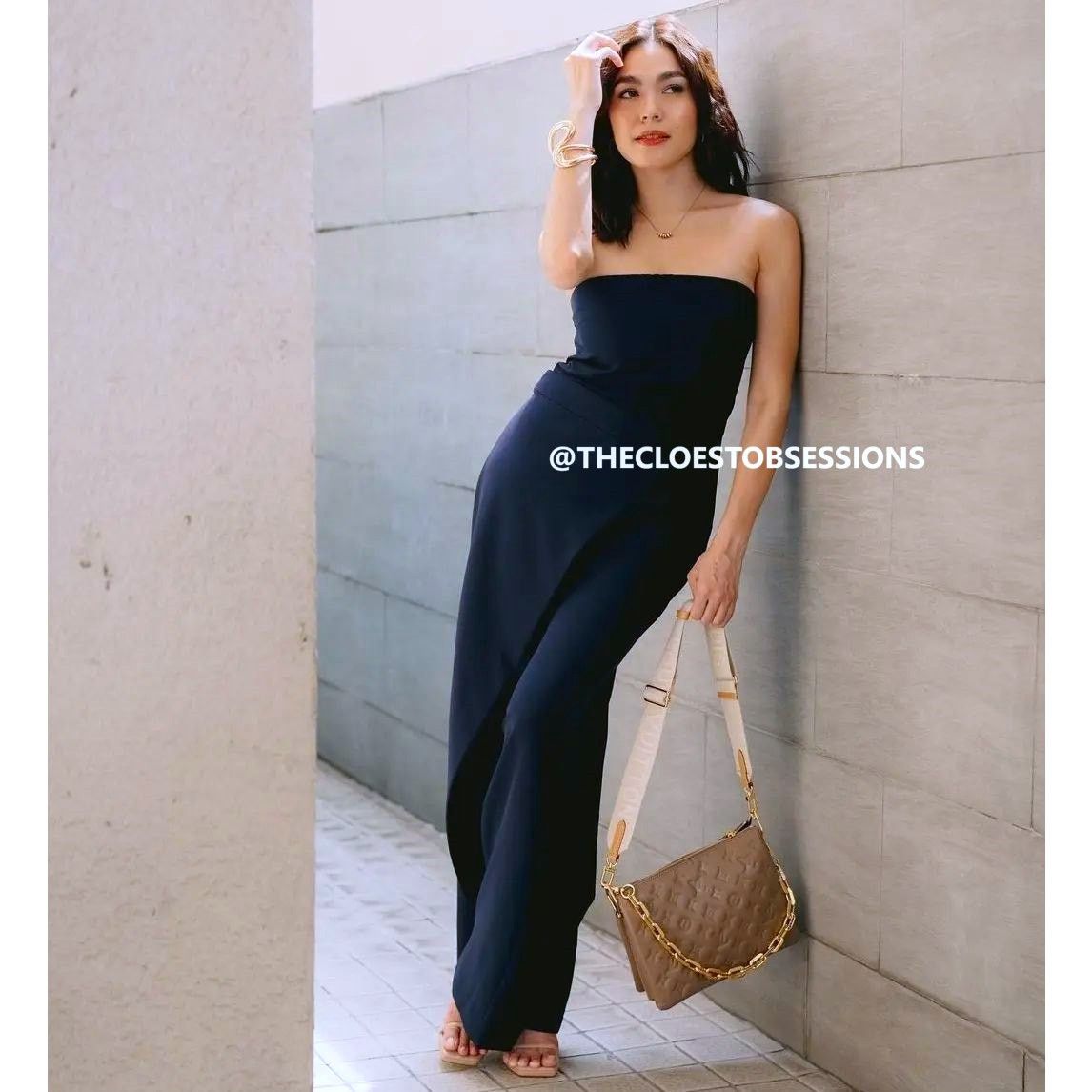Zara ZARA Navy Strapless Wide Leg Jumpsuit Elegant Palazzo NWT Size 32" / US 10 / IT 46 - 12 Thumbnail