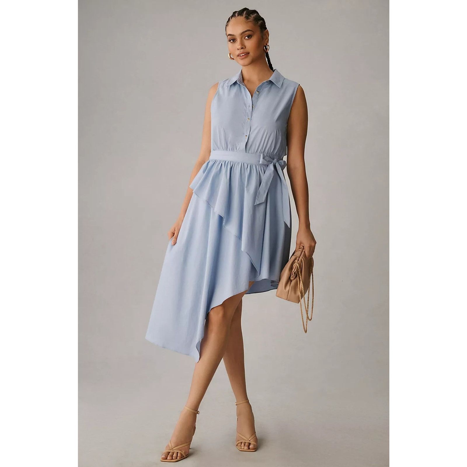 Anthropologie New Maeve Asymmetrical Sleeveless Shirt Dress $160 26W Blue Size 3XL / US 20-22 - 1 Thumbnail