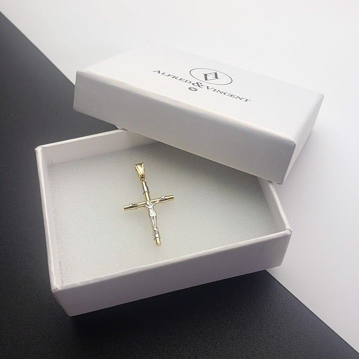 Other Jesus Latin Cross Pendant in Two-tone 14k Yellow &White Gold Size ONE SIZE - 1 Thumbnail