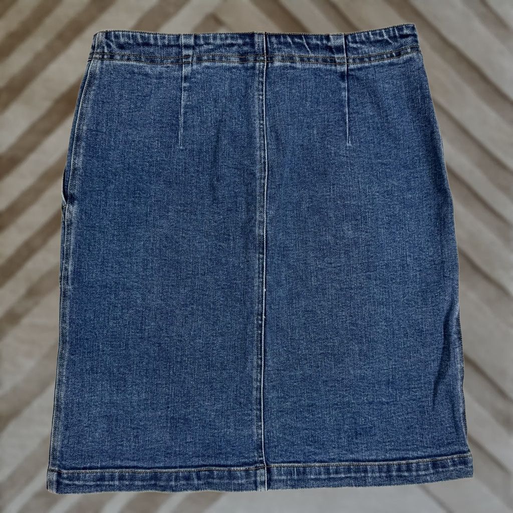 Jones New York VINTAGE Jones New York Denim Skirt Women M Knee Length 90s Y2K Grunge Retro Pockets Slit Stretch Dark Blue Mens? Size 32" / US 10 / IT 46 - 1 Thumbnail