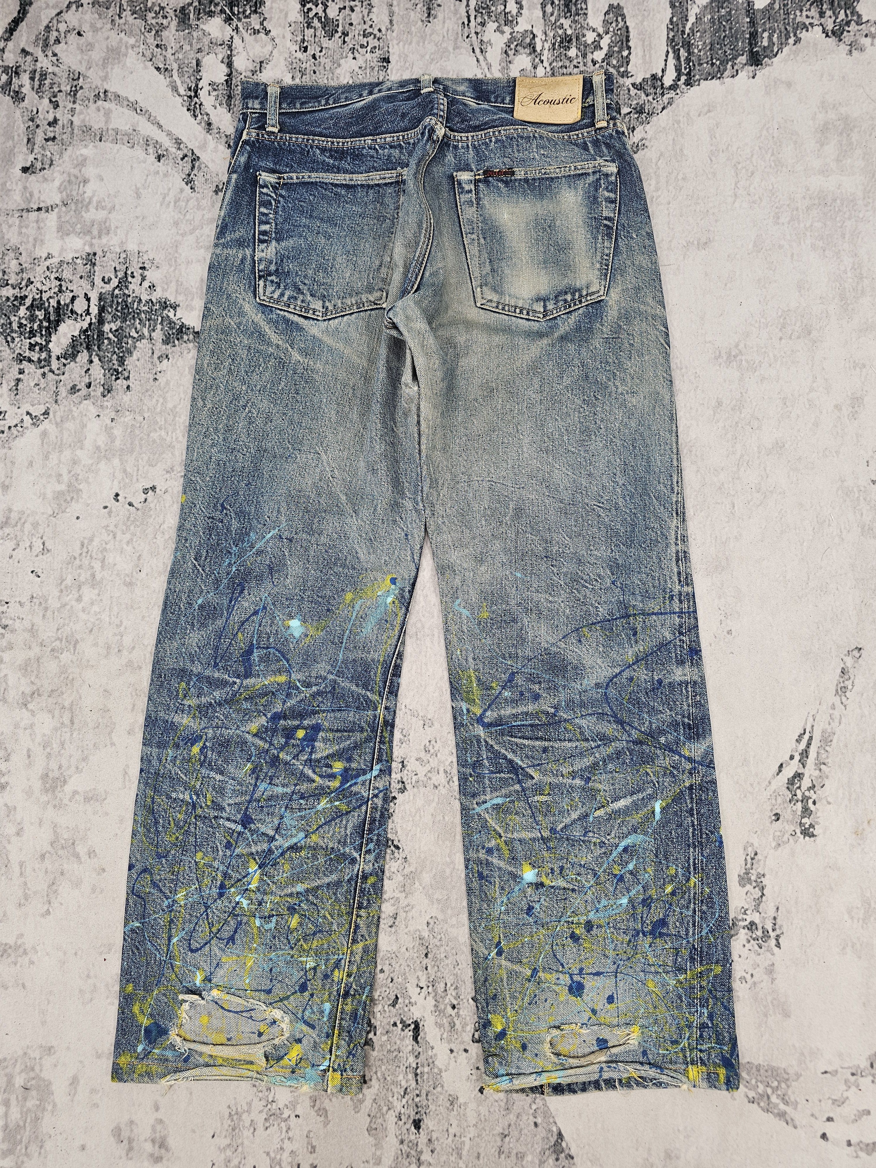 Japanese Brand ACOUSTIC Selvedge Redline Paint Splash Ripped Jeans JB0315 Size US 32 / EU 48 - 2 Thumbnail