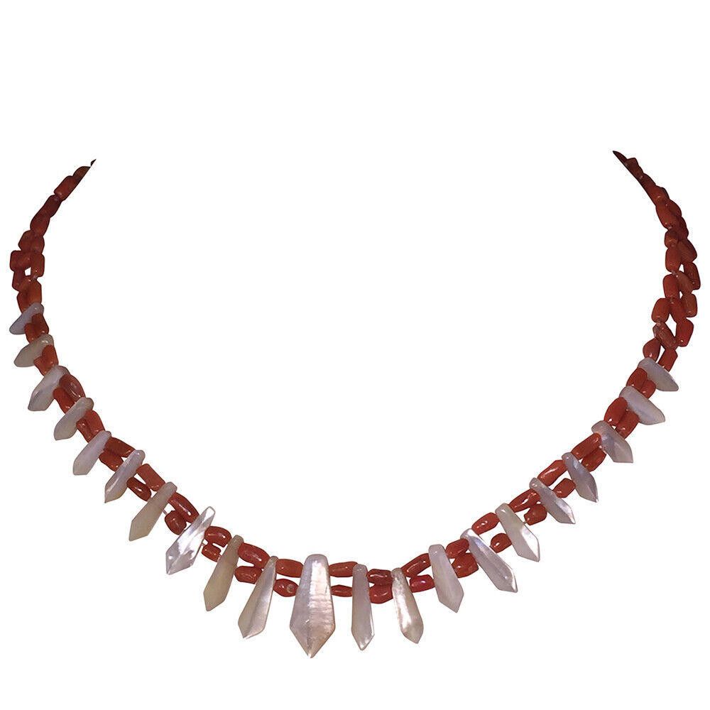 Handmade Victorian Red Coral Mother of Pearl Pickets Berries Necklace Size ONE SIZE - 1 Thumbnail