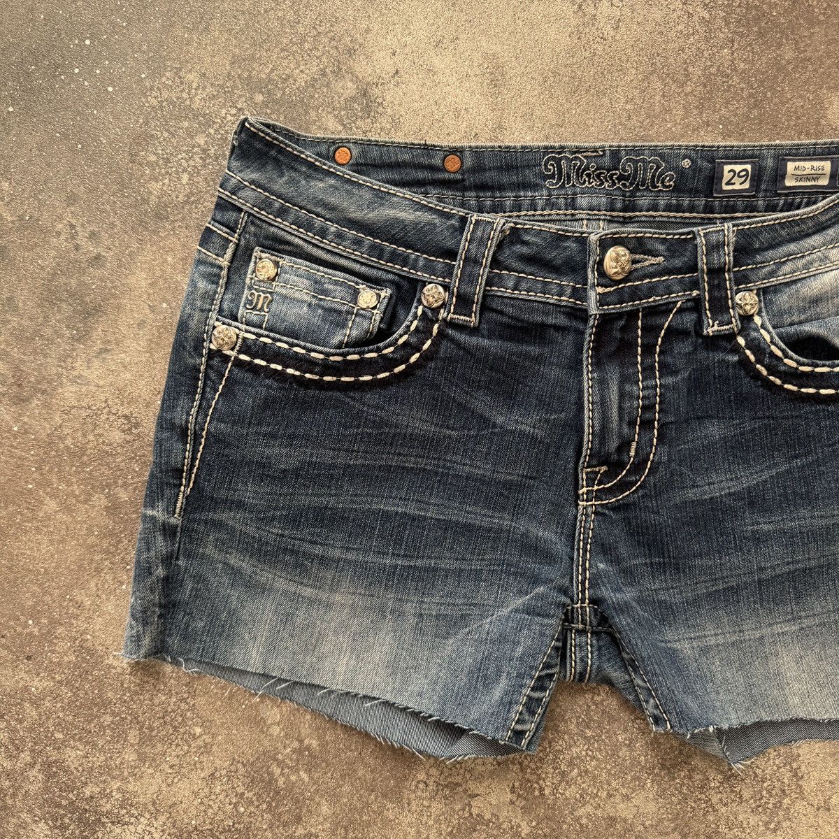 Miss Me Miss Me Y2K Gothic Vintage Distressed Denim Mini Shorts Size 29" - 6 Thumbnail