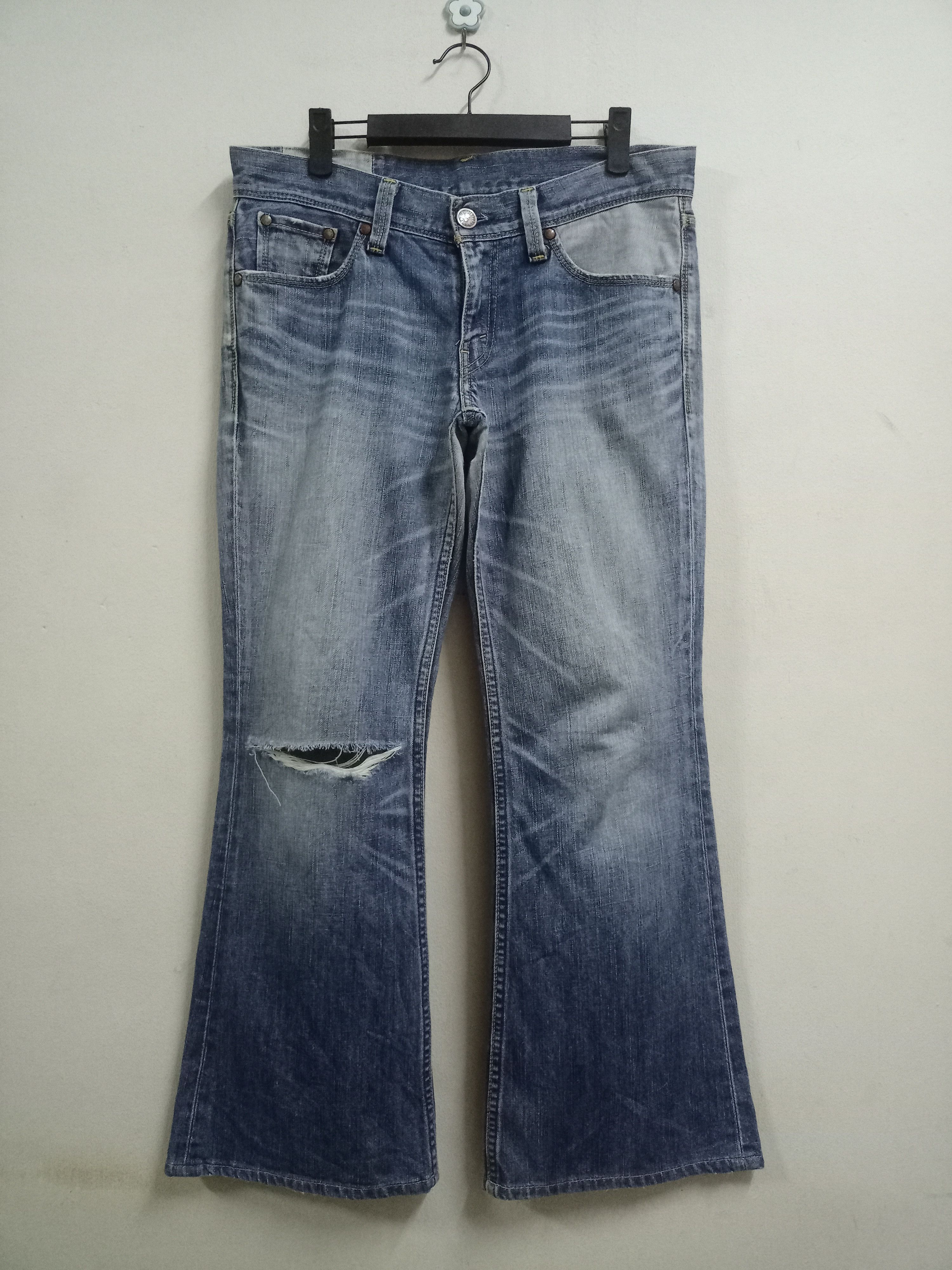 image of Distressed Denim x Levis Vintage 90's Levis Japan Blue Wash Distressed Flare Jeans, Men's (Size 33)