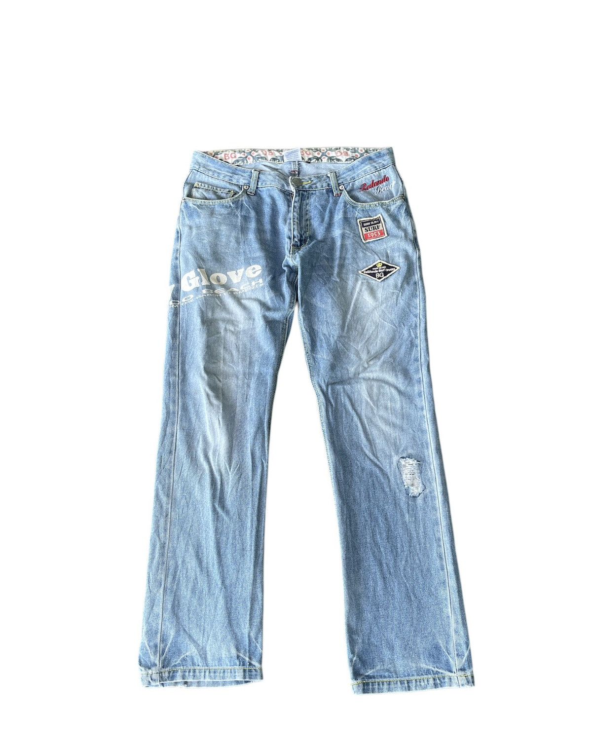 image of Vintage Body Glove Straightcut Distressed Jeans in Blue, Men's (Size 34)