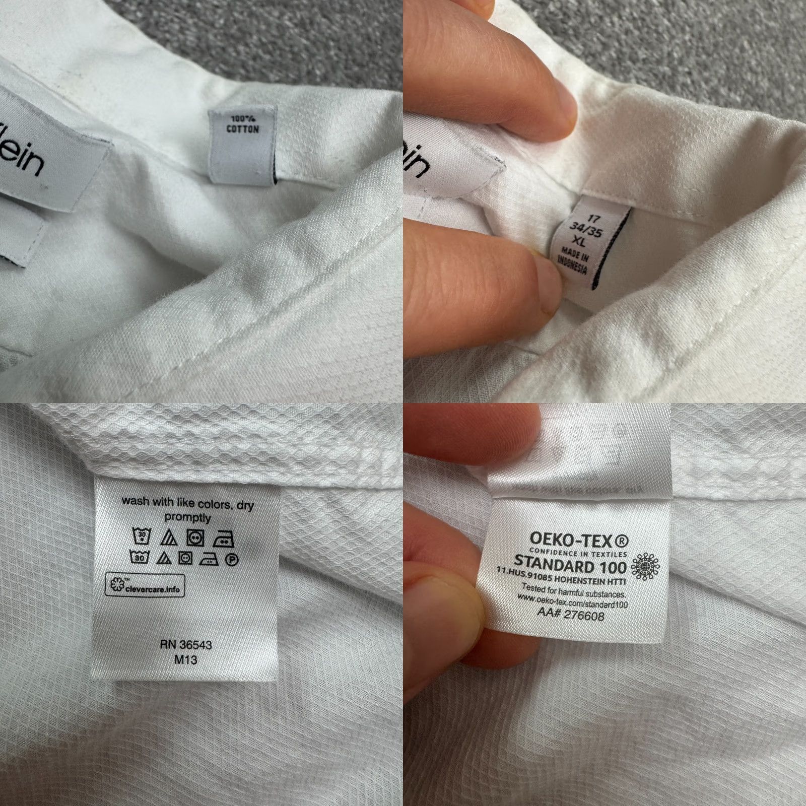 Calvin Klein Calvin Klein Slim Fit Dress Shirt Mens 17 34/35 White Textured 100% Cotton Work Shirt Mens Size 46R - 8 Thumbnail