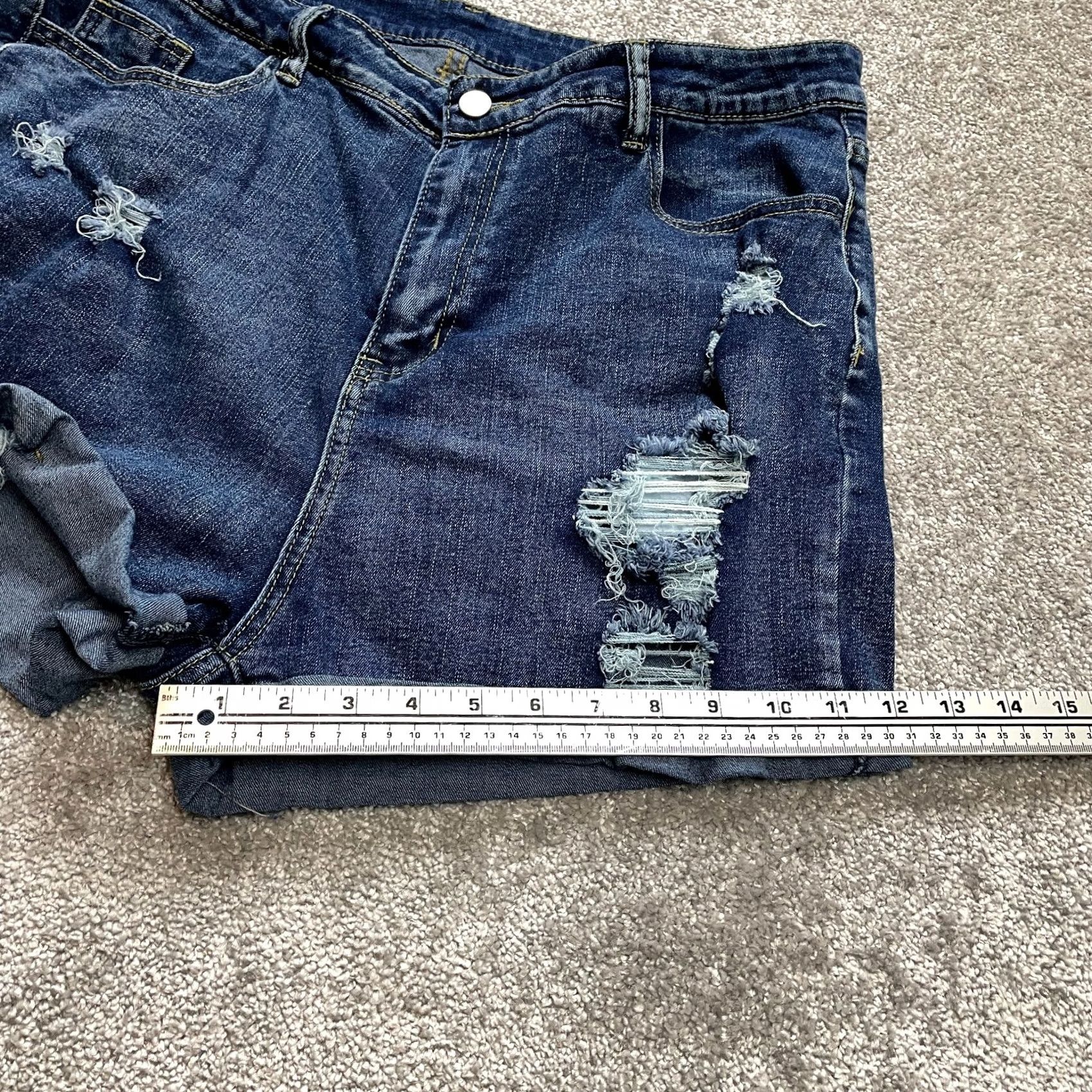 Shein Shein Bermuda Shorts Womens 12 3XL Blue Denim Stretch Rolled Distressed Jean Size 34" / US 12 / IT 48 - 2 Thumbnail