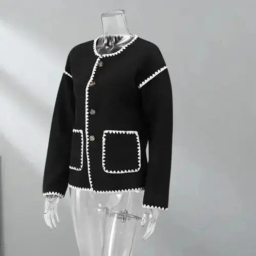 Japanese Brand Chic Pocket Patchwork Knitting Crop Jackets Size ONE SIZE - 5 Thumbnail