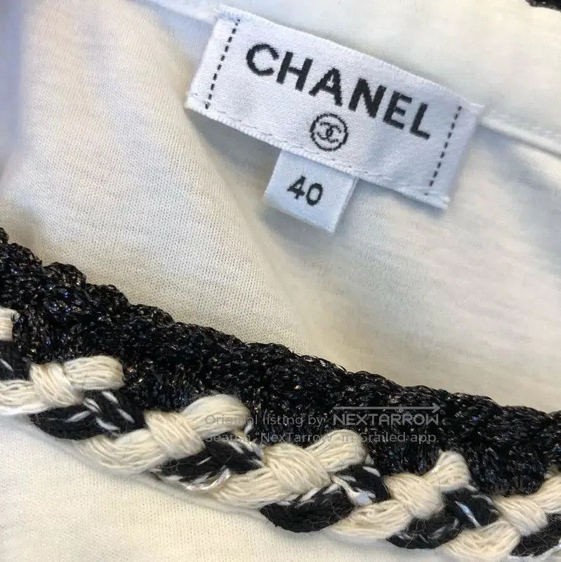 Chanel Chanel White Cotton T-shirt with Black Trim . Size L / US 10 / IT 46 - 4 Thumbnail