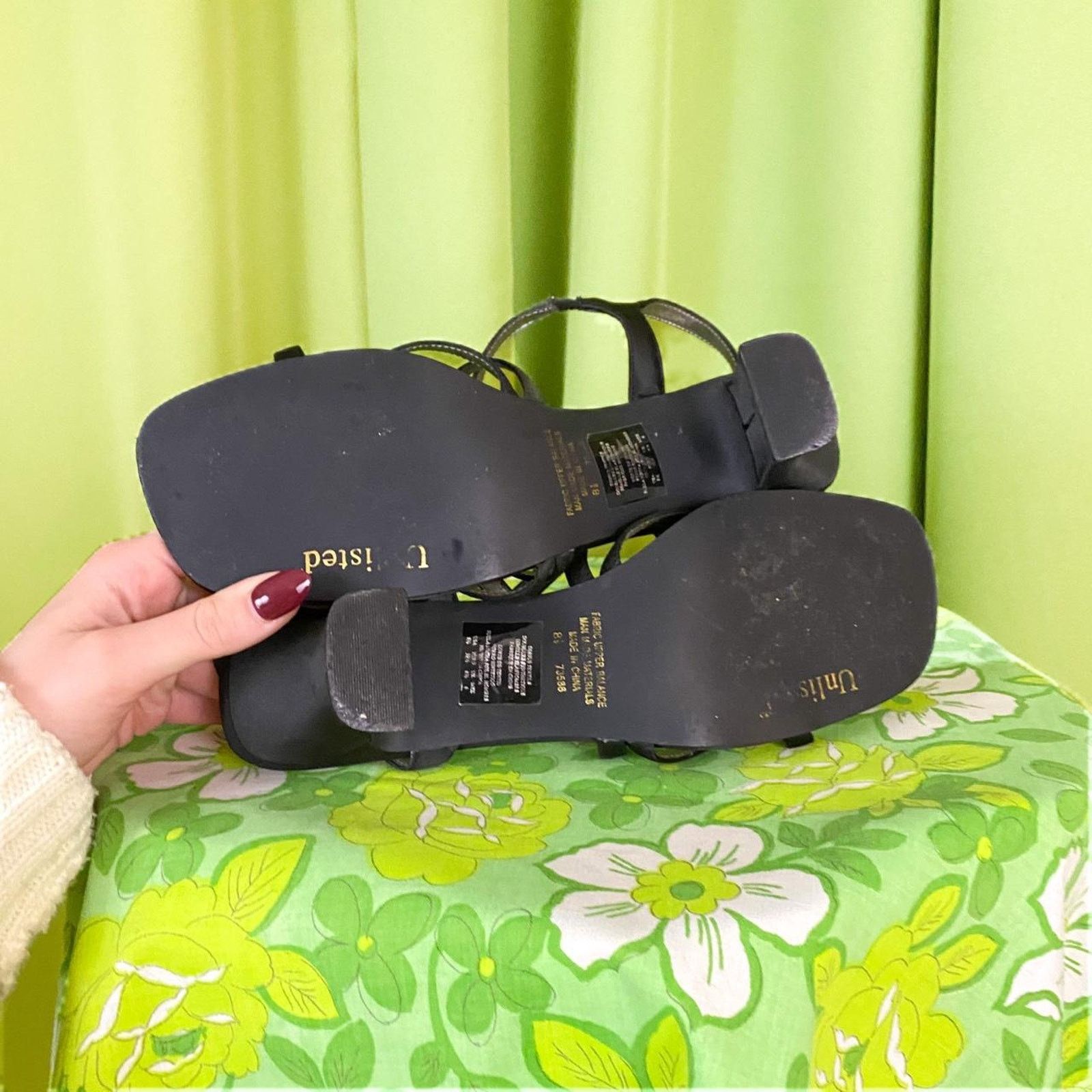 Vintage 90s Vintage Black Strappy Chunky Square Toe High Heels Size US 8.5 / IT 38.5 - 5 Thumbnail