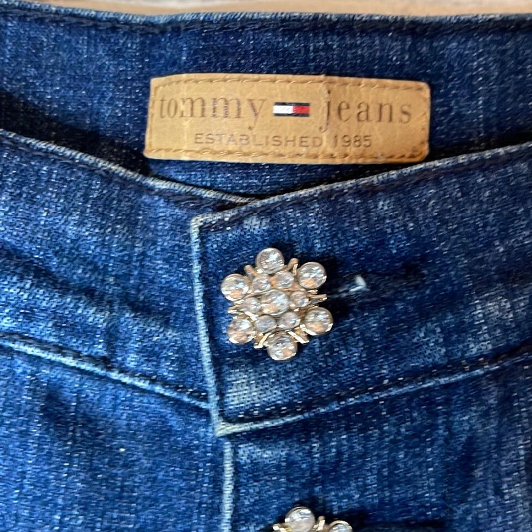 Tommy Hilfiger VINTAGE Tommy Hilfiger Jeans Flare Rhinestones Women Juniors 11 Blue Bell Bottoms Size 32" / US 10 / IT 46 - 3 Thumbnail