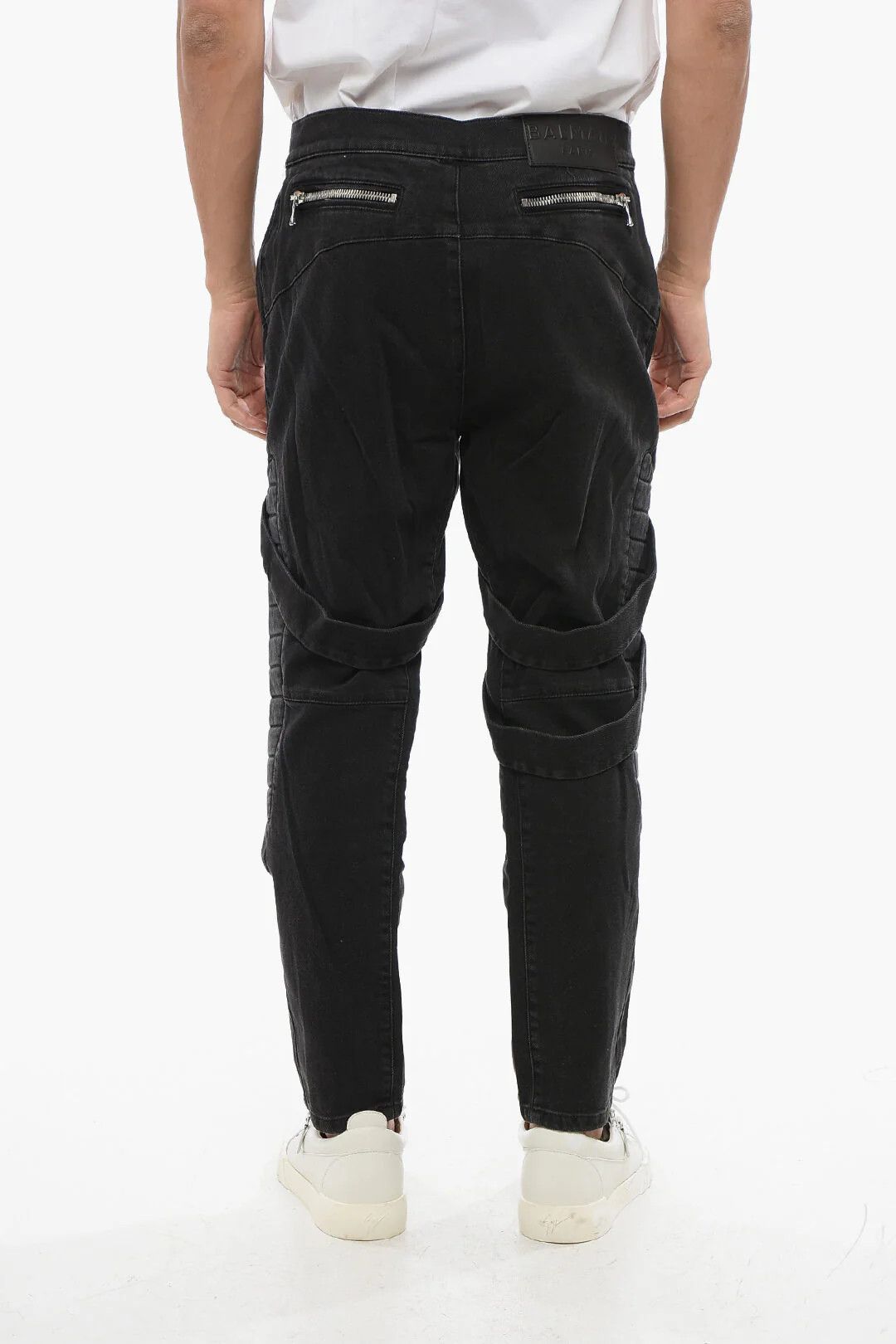 Balmain og1mm0326 Stretch Denim Biker Jeans in Black Size US 31 - 2 Thumbnail
