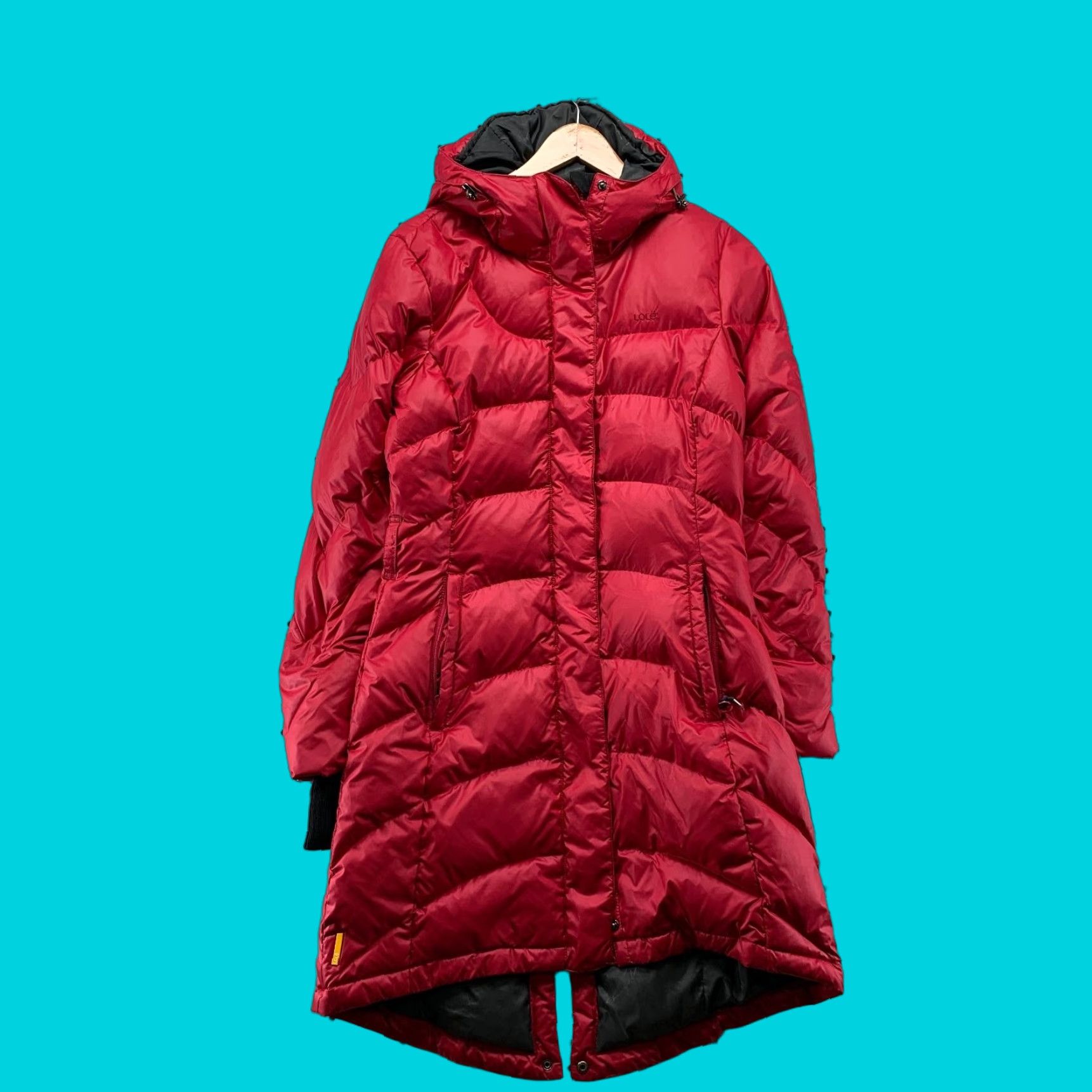 Vintage Lole Down Puffer Coat Womens M Red Quilted Long Hooded Parka Jacket Size M / US 6-8 / IT 42-44 - 1 Thumbnail