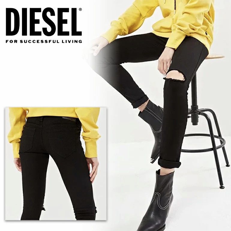 Designer × Diesel Diesel Wmns Skinzee-Low R41F1 Super Slim Skinny Black Jeans Size 28" / US 6 / IT 42 - 2 Thumbnail