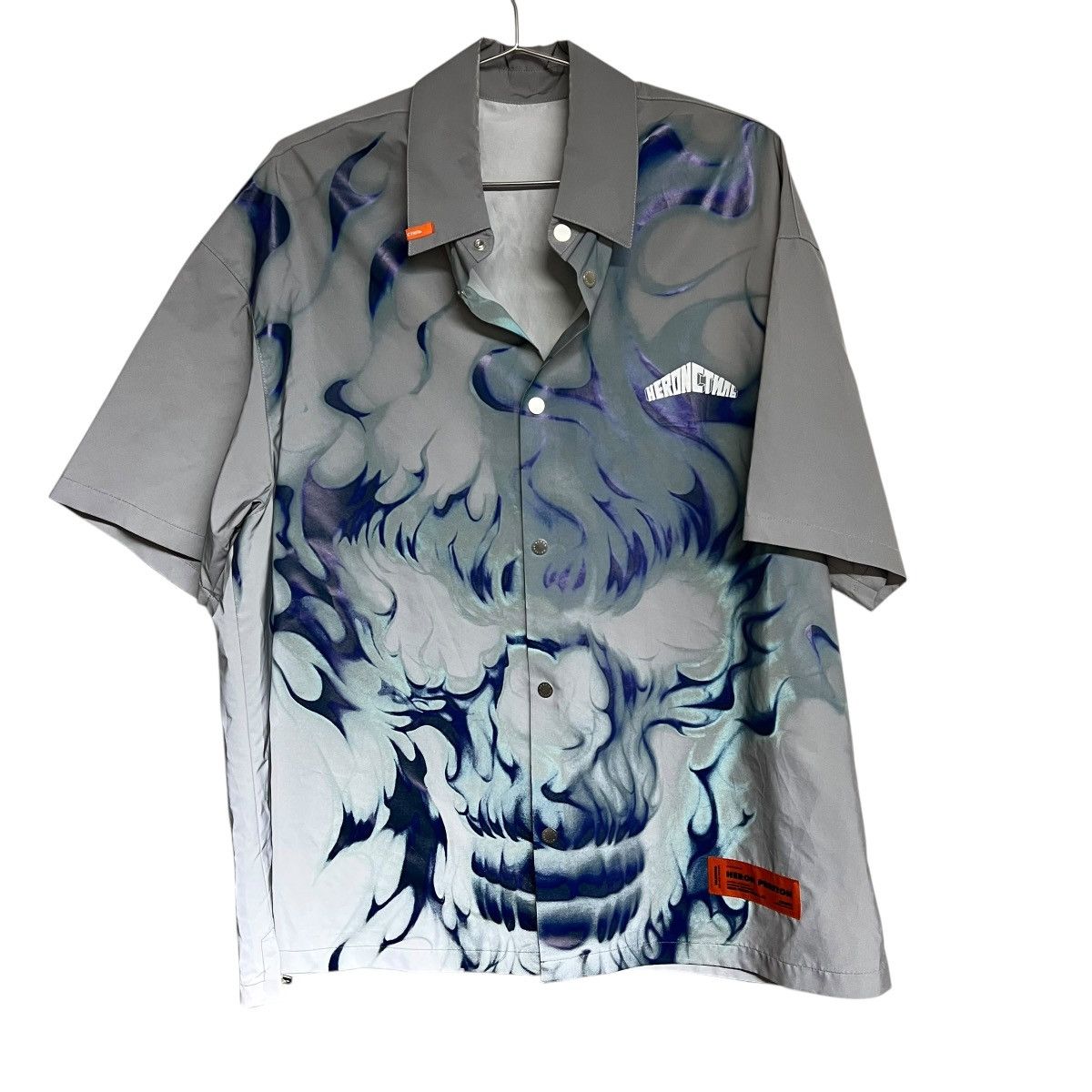 Heron Preston Mens Heron Preston Reflective Shirt Grey Flames Skull Size US M / EU 48-50 / 2 - 1 Thumbnail