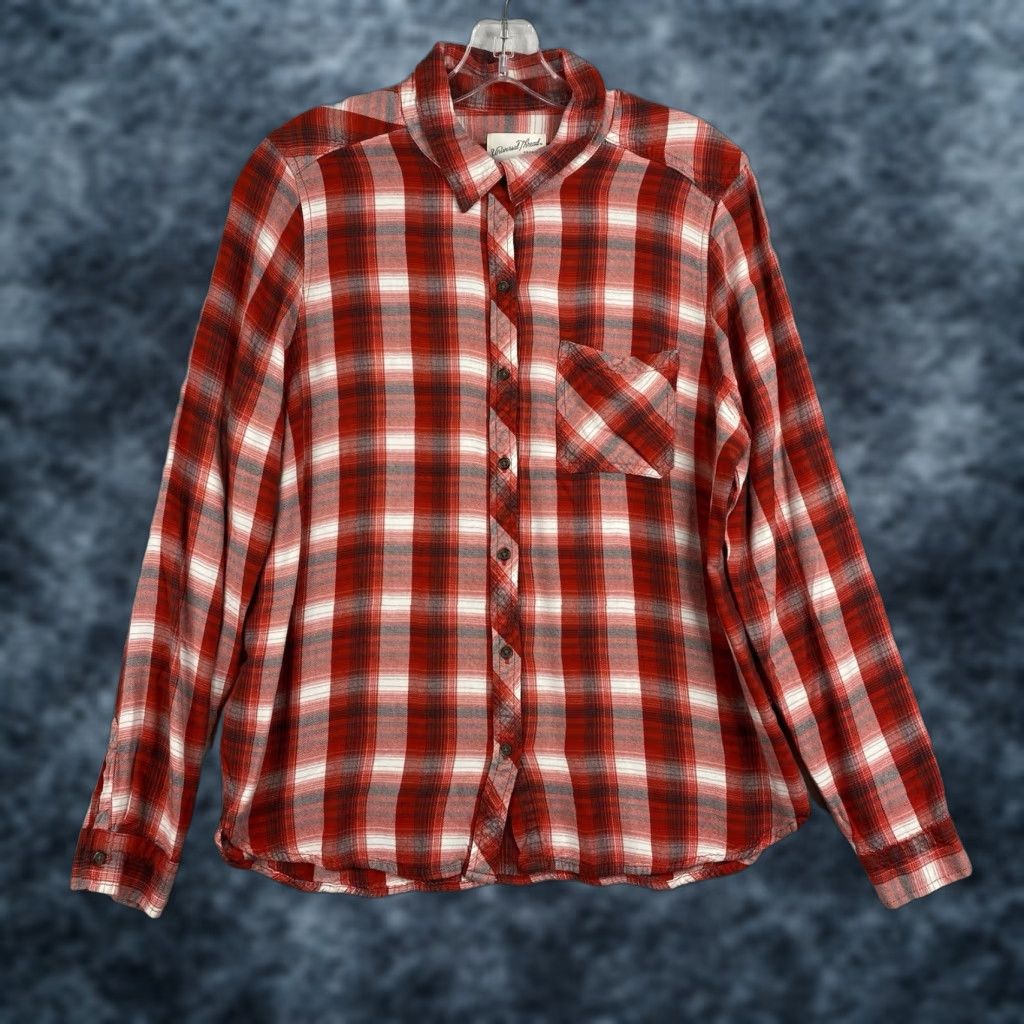 Vintage Universal Thread Button-Up Shirt Womens L Red Plaid Front Pockets Flannel Long Sleeve Christmas University Theme Vintage No Size L / US 10 / IT 46 - 1 Thumbnail