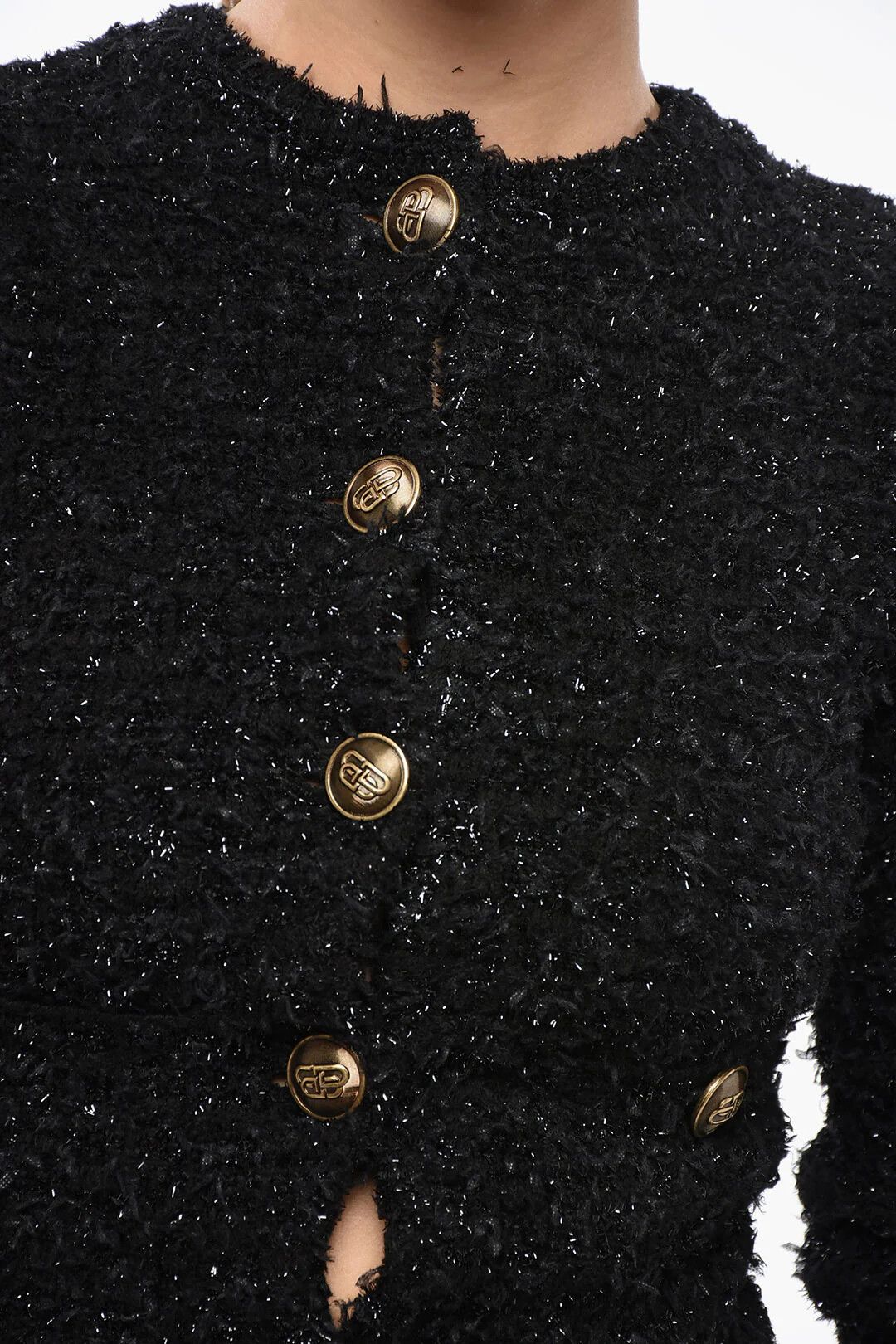 Balenciaga og1mm0326 Tweed & Lurex Cropped Cardigan in Black Size S / US 4 / IT 40 - 3 Thumbnail