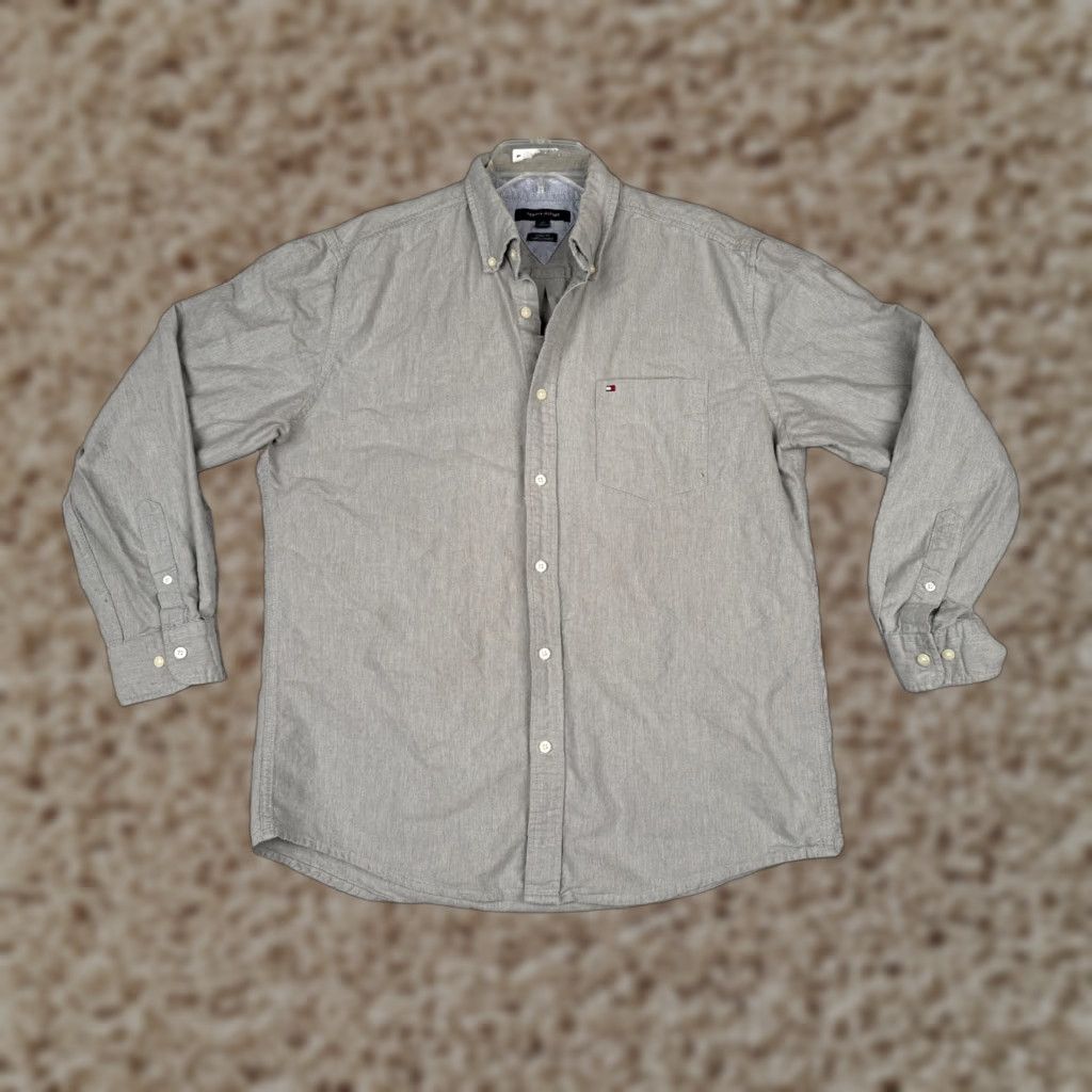 Tommy Hilfiger Tommy Hilfiger Shirt Men Large Gray Button-Up Long Sleeve Pocket Cotton Size US L / EU 52-54 / 3 - 1 Thumbnail